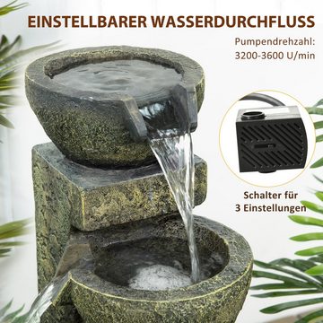 Outsunny Gartenbrunnen wetterbeständig, 25 cm Breite, Wasserbecken BxT: 25x24 cm, (Set, 1 tlg., Springbrunnen), 3 Einstellungen