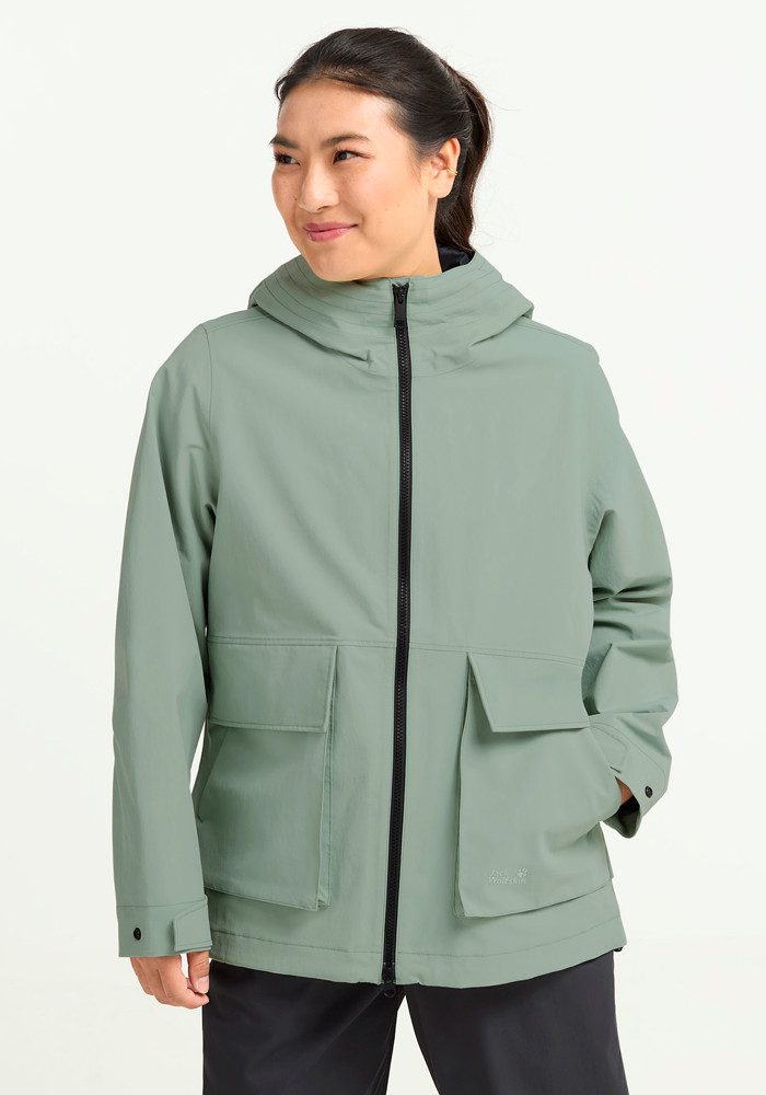 Jack Wolfskin Funktionsjacke NABUR 2L JKT W wasserdicht, atmungsaktiv, Übergangsjacke, aufgesetzte Cargotaschen