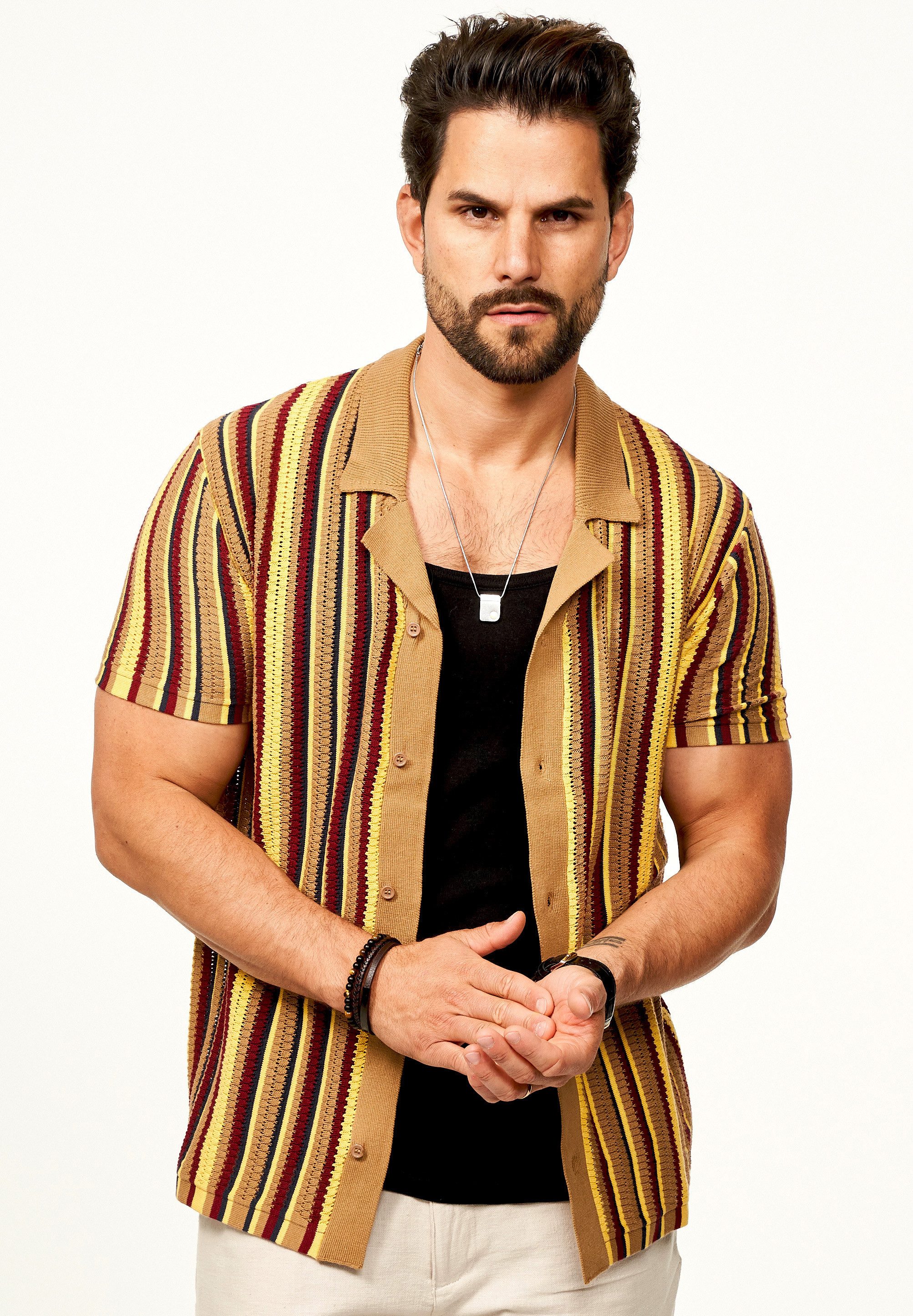 SOULSTAR Poloshirt im Cardigan Vintage Summer-Look für Herren Kurzarm Strick Polo-Hemd Cardigan T-Shirt