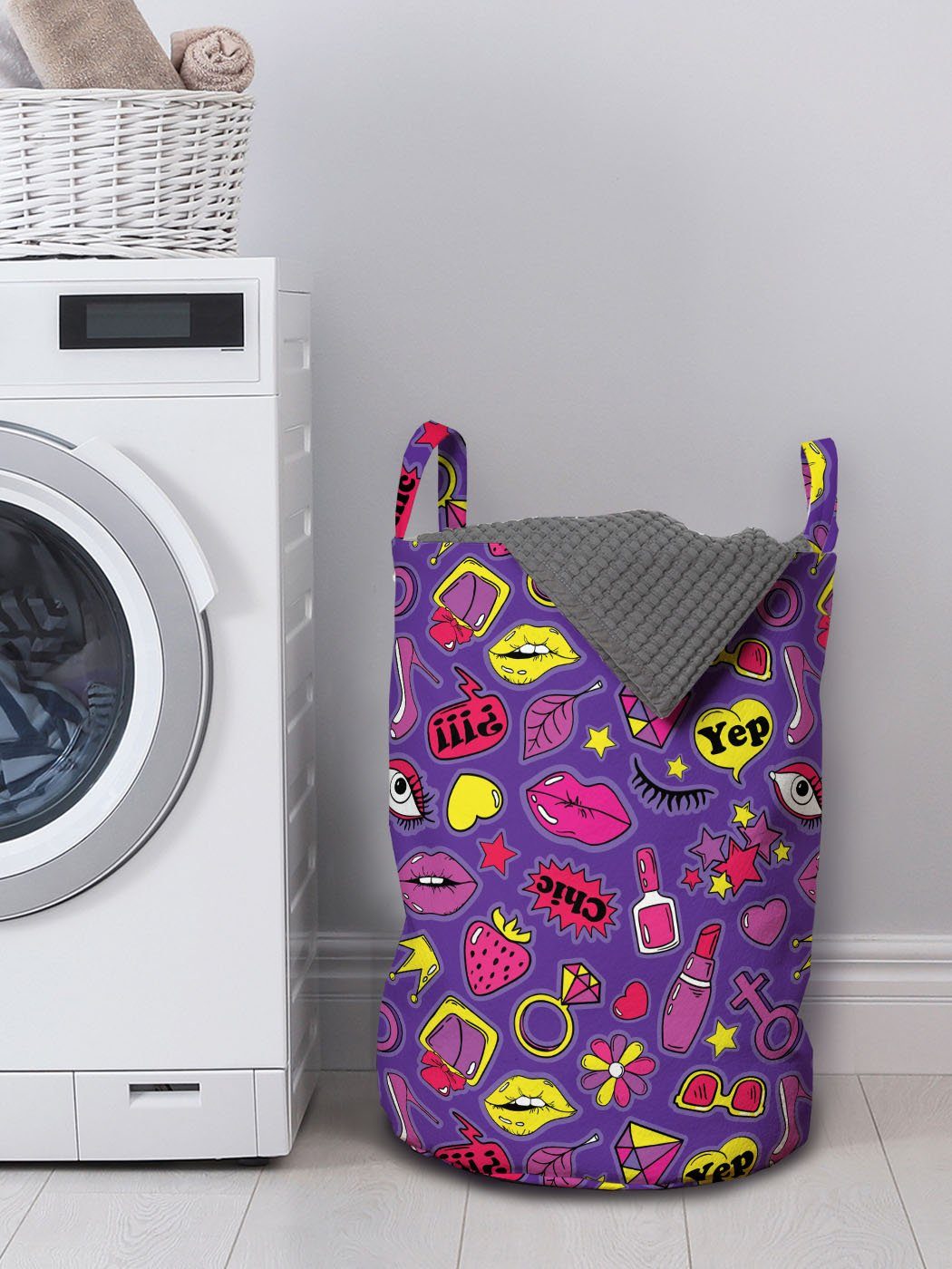 Abakuhaus mit Kordelzugverschluss Griffen für Comics Waschsalons, 90s Wäschesäckchen für emoji Wäschekorb Frauen