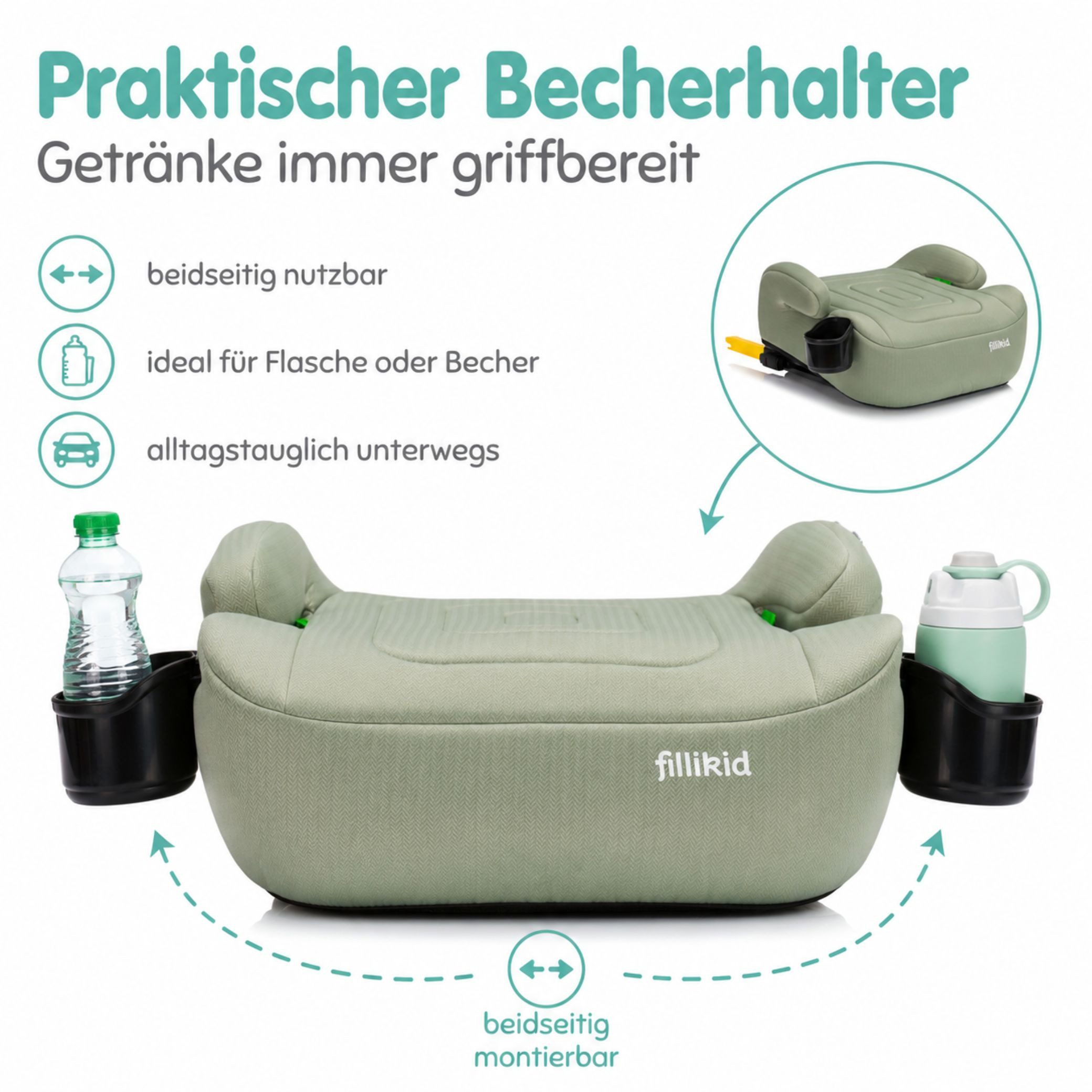 Fillikid Kindersitzerhöhung Sitzerhöhung mit verlängerbarer Isofix i-size Exklusiv