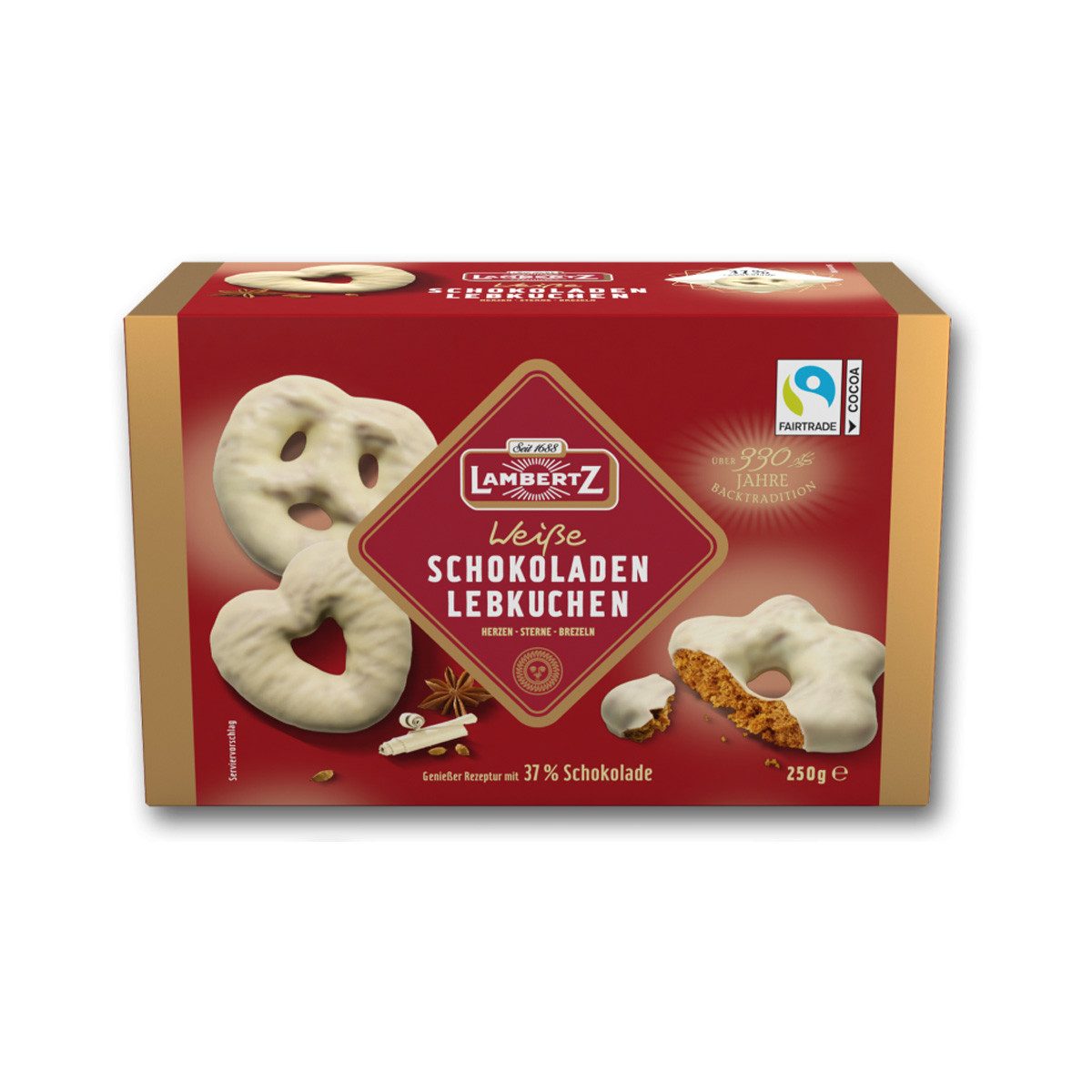 Lambertz Süßigkeit, Lambertz Schokoladen Lebkuchen Sterne Herzen und Brezeln 250g