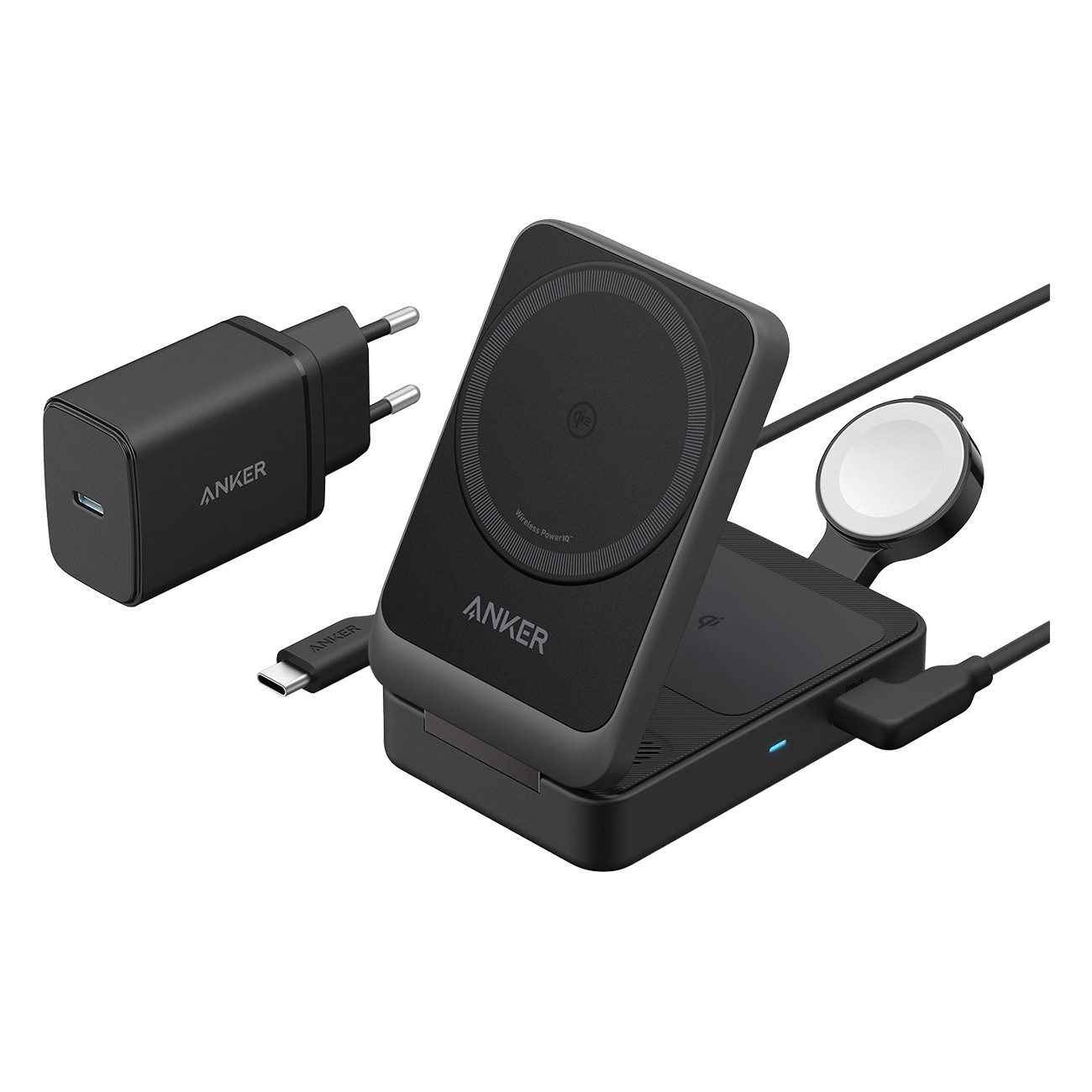 Anker MagGo 3-in-1 Smartphone-Ladegerät (kabelloses Aufladen, Qi2-Technologie, 15W Ladepower, faltbar)