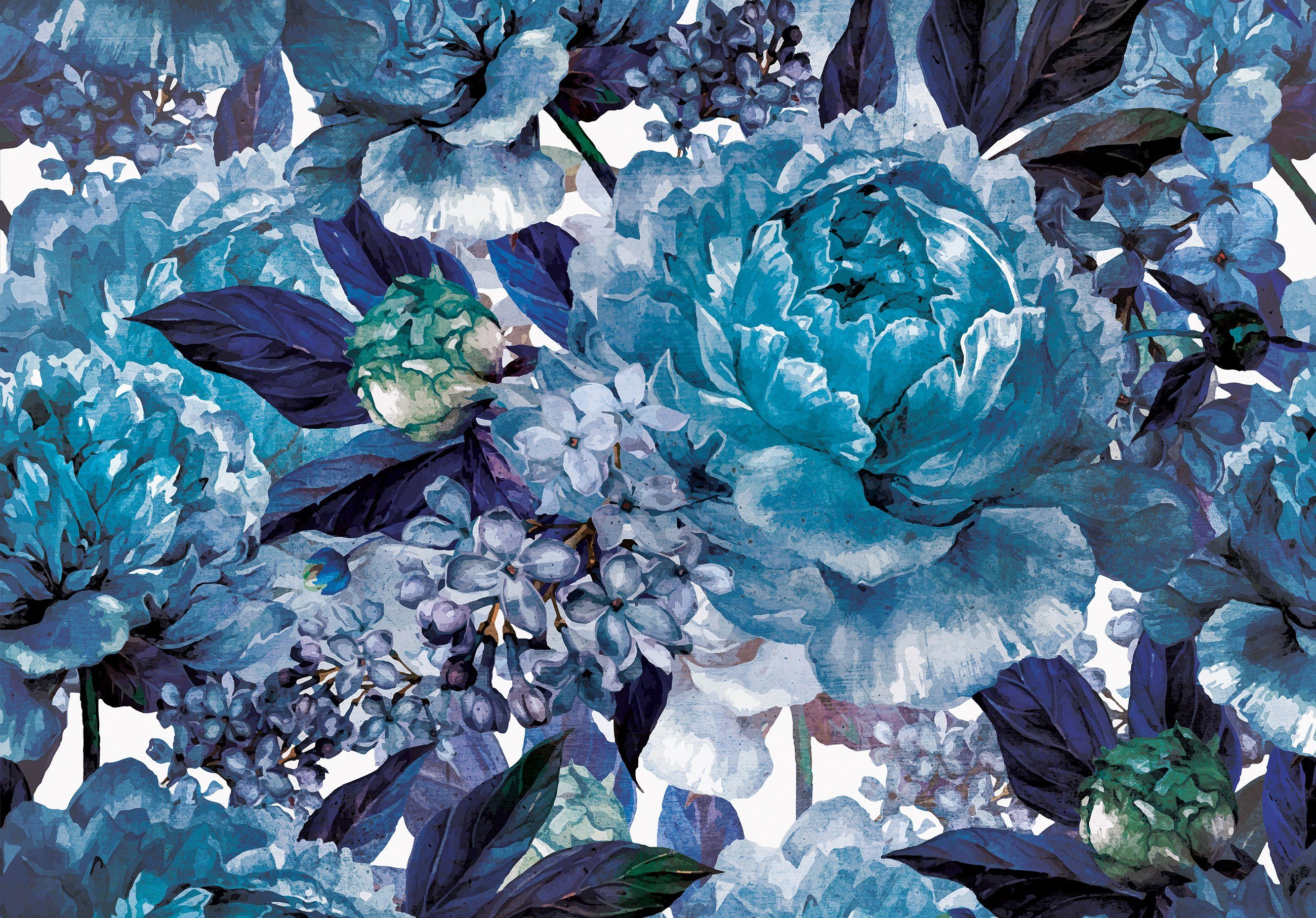 Wallarena Fototapete Blumen Blau Vlies Tapete Wohnzimmer Schlafzimmer Wandtapete, Glatt Vlies oder Struktur Vinyl, geblümt, (Vlies Fototapete, Vlies Fototapete), Vliestapete Blau Wohnzimmer Schlafzimmer Küche Tapete + Kleister