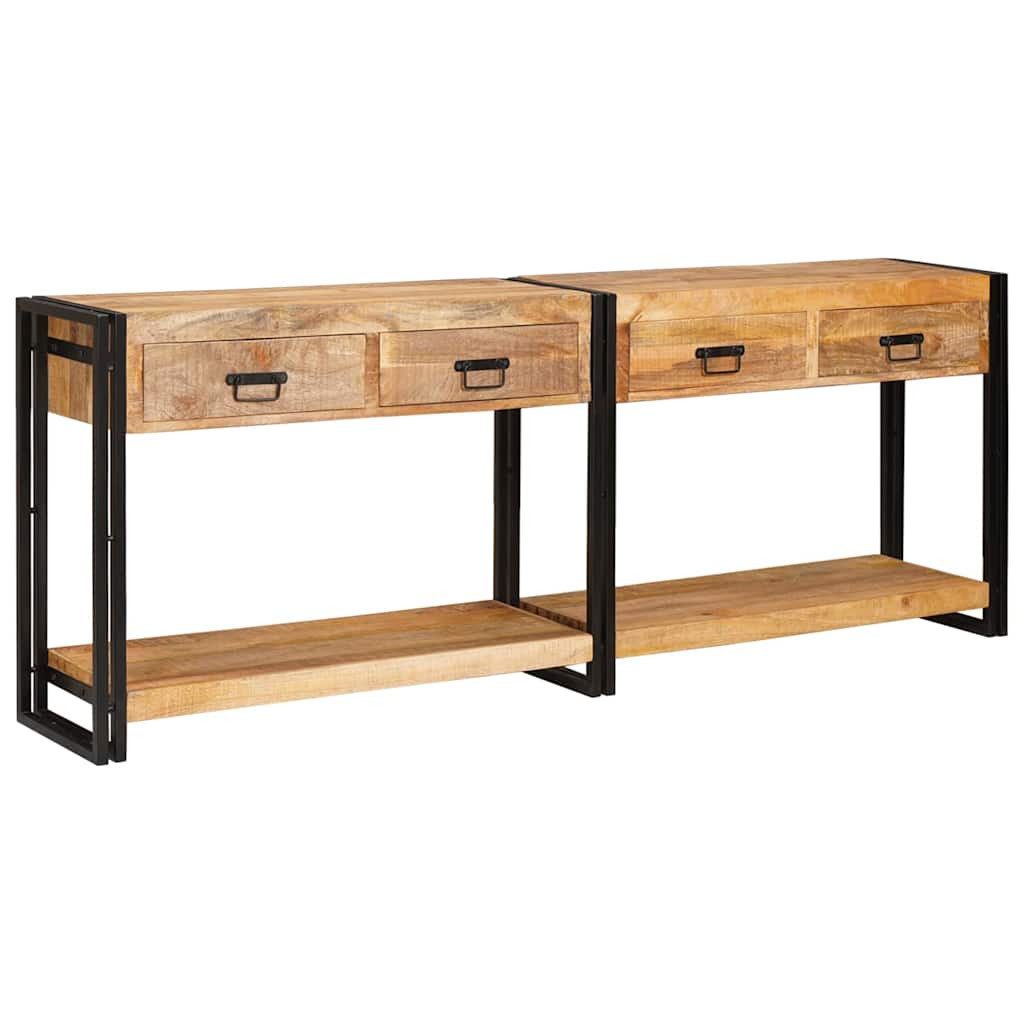 vidaXL Konsolentisch 200 x 33 x 75 cm Konsolentisch mit Schubladen 2 pcs Braun Raues Mango