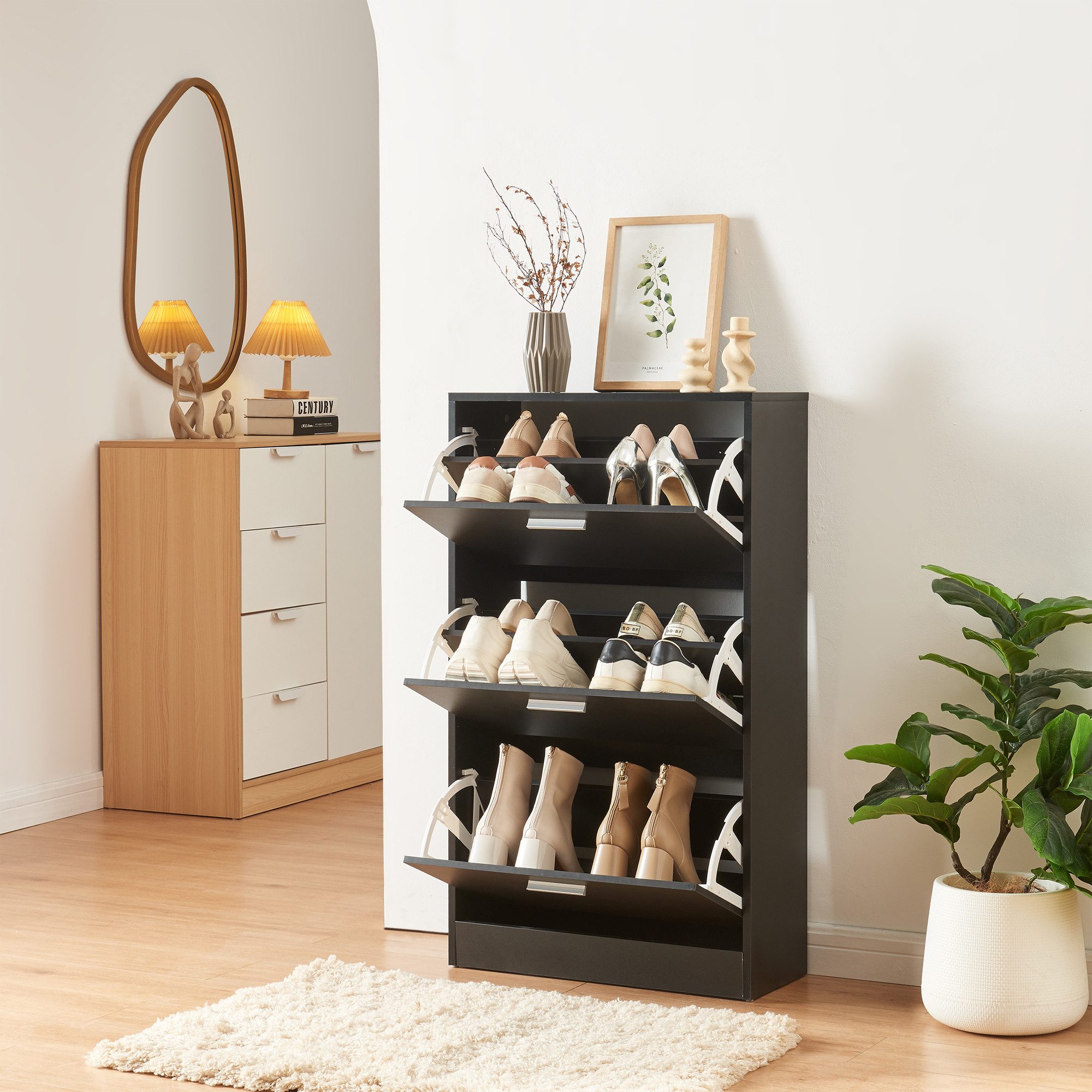 en.casa Schuhschrank »Sykkylven« Schuhkipper mit 3 Klappen 103 x 60 x 24 cm günstig online kaufen