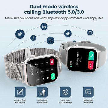 elfofle Damen's & Herren's Telefonfunktion Smartwatch (1,83 Zoll, Android/iOS), IP67 Wasserdicht /SpO2 Fitness Tracker/Menstruationszyklus