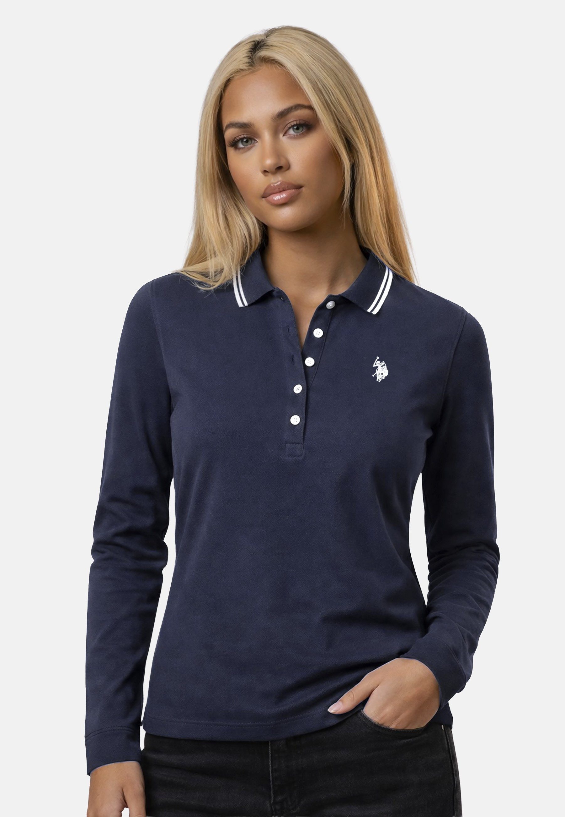 U.S. Polo Assn. Poloshirt USDaance Damen Langarm - Longsleeve Polo aus Baumwolle Langarm Poloshirt mit Knopfleiste und Logostickerei