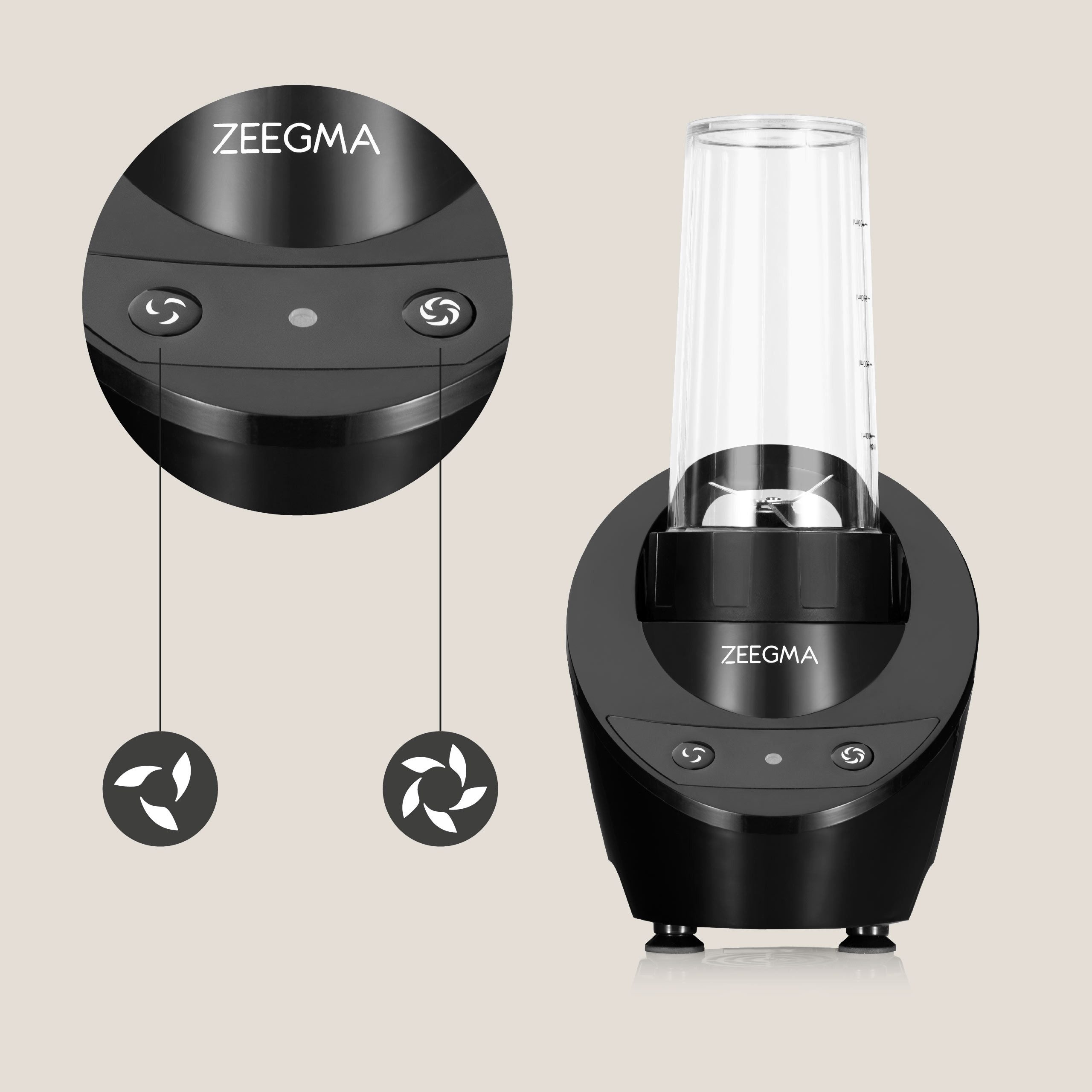 Zeegma Standmixer VITAMINE BASE, 300 W, Kompakt/Einfache Reinigung/2 Flaschen/Crushed Ice