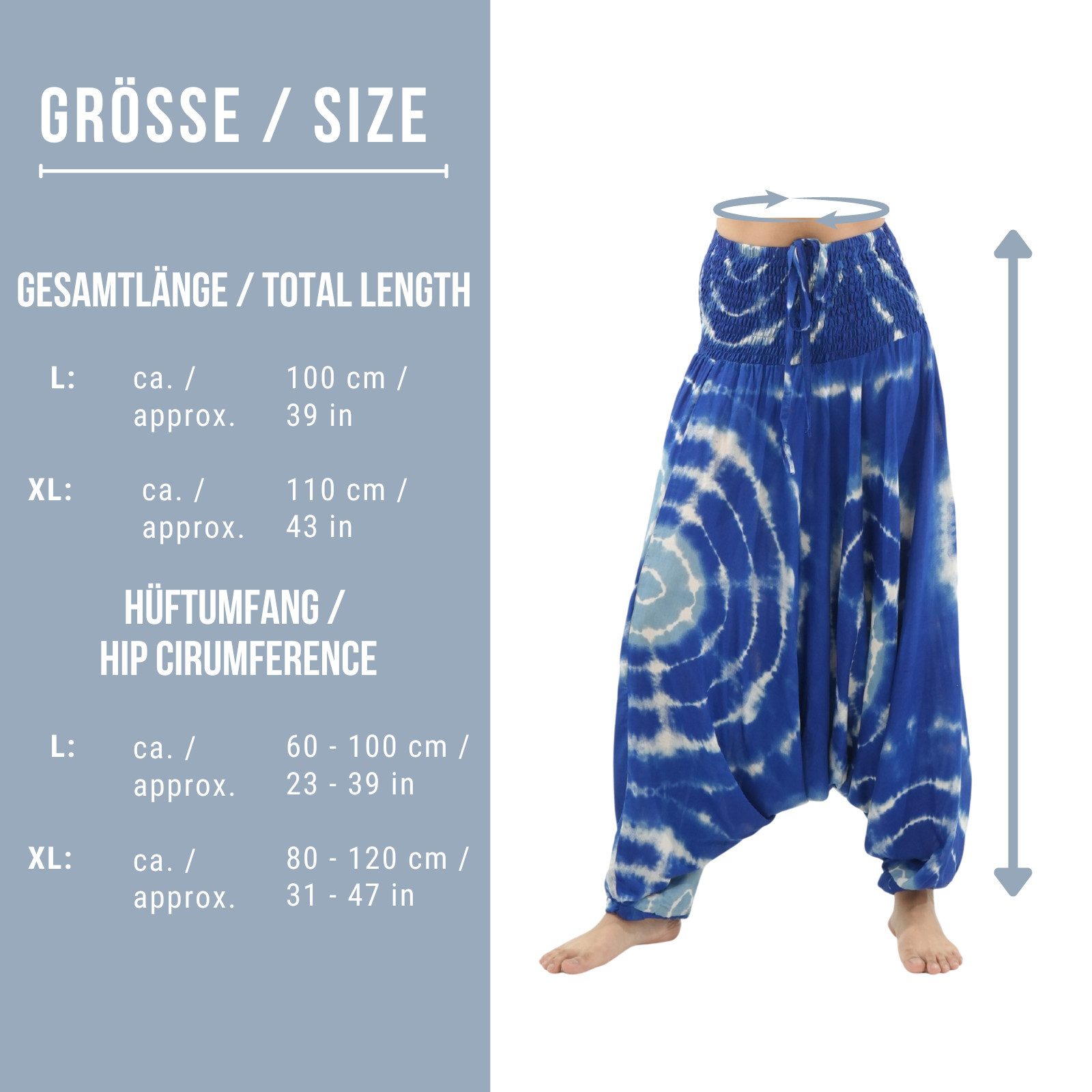 PANASIAM Haremshose Tie-Dye Aladinhose aus 100% Viskose weite Goa Hose für Yoga & Freizeit Haremshose Batik Afghani Hose Pluderhose bequeme Sommerhose Genie Hose