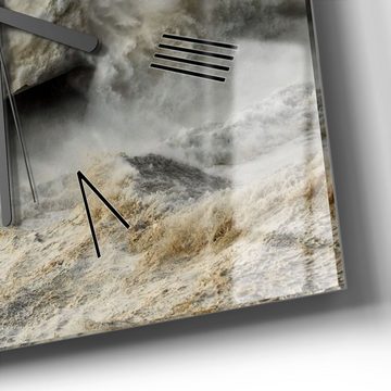 DEQORI Wanduhr 'Leuchtturm bei Sturmflut' (Glas Glasuhr modern Wand Uhr Design Küchenuhr)