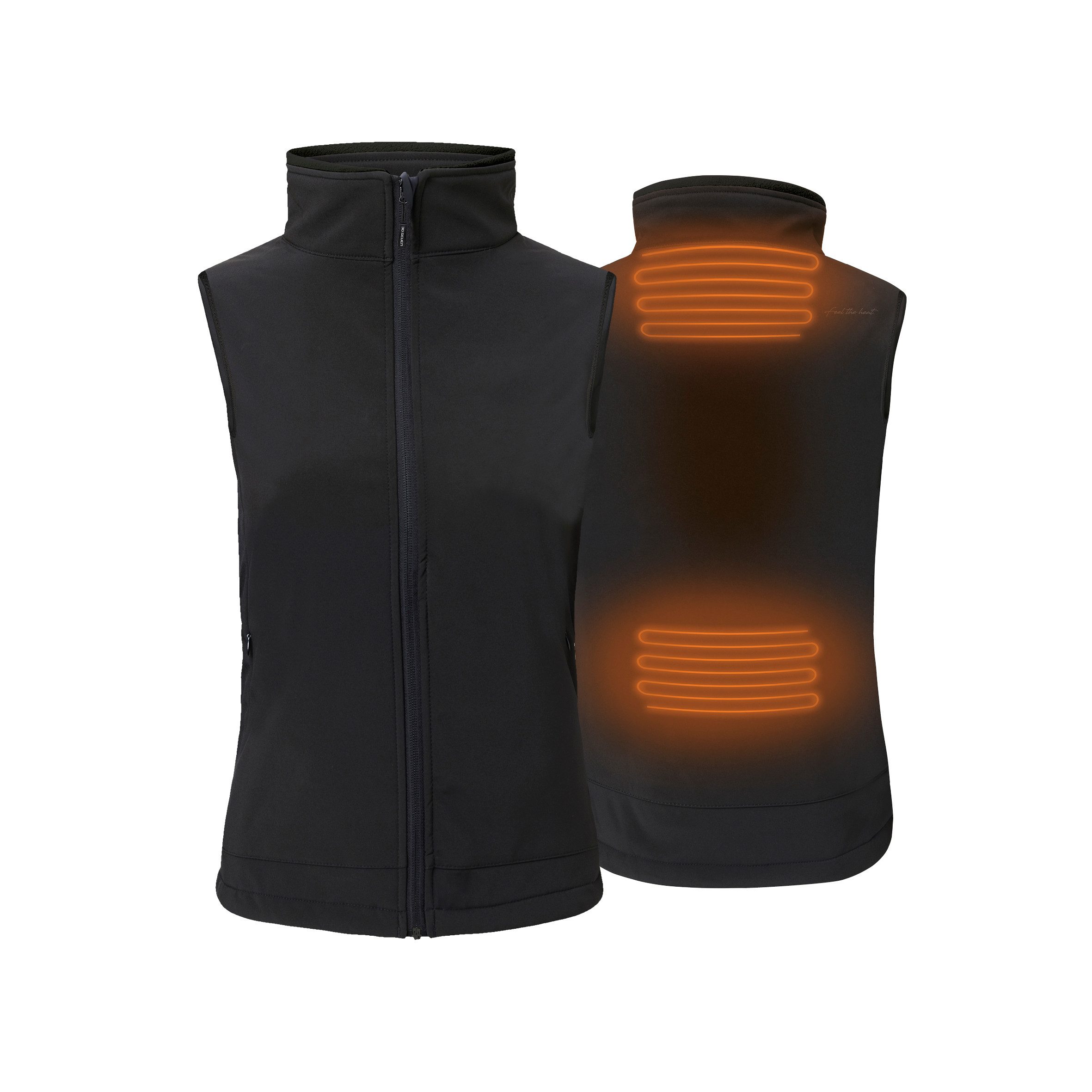 30seven Softshellweste beheizte Weste Slim Fit mit Fleecefutter Damen - Schwarz kompatibel mit USB-C-Powerbanks