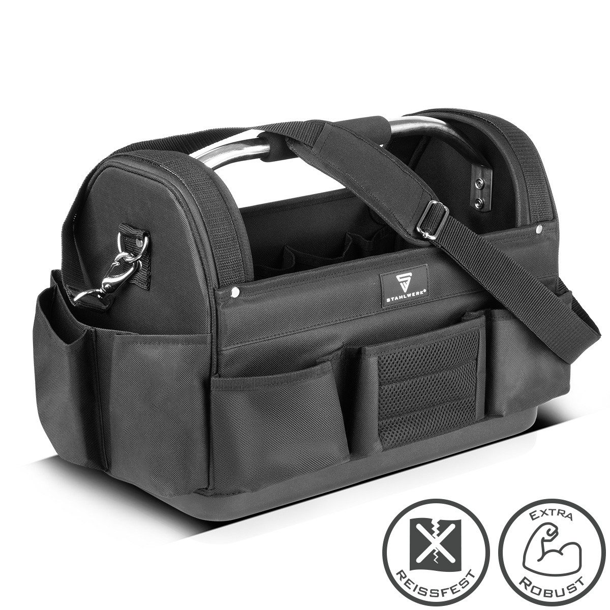STAHLWERK Werkzeugtasche 11 Außen und 10 Innentaschen stabile XL-Montagetasche