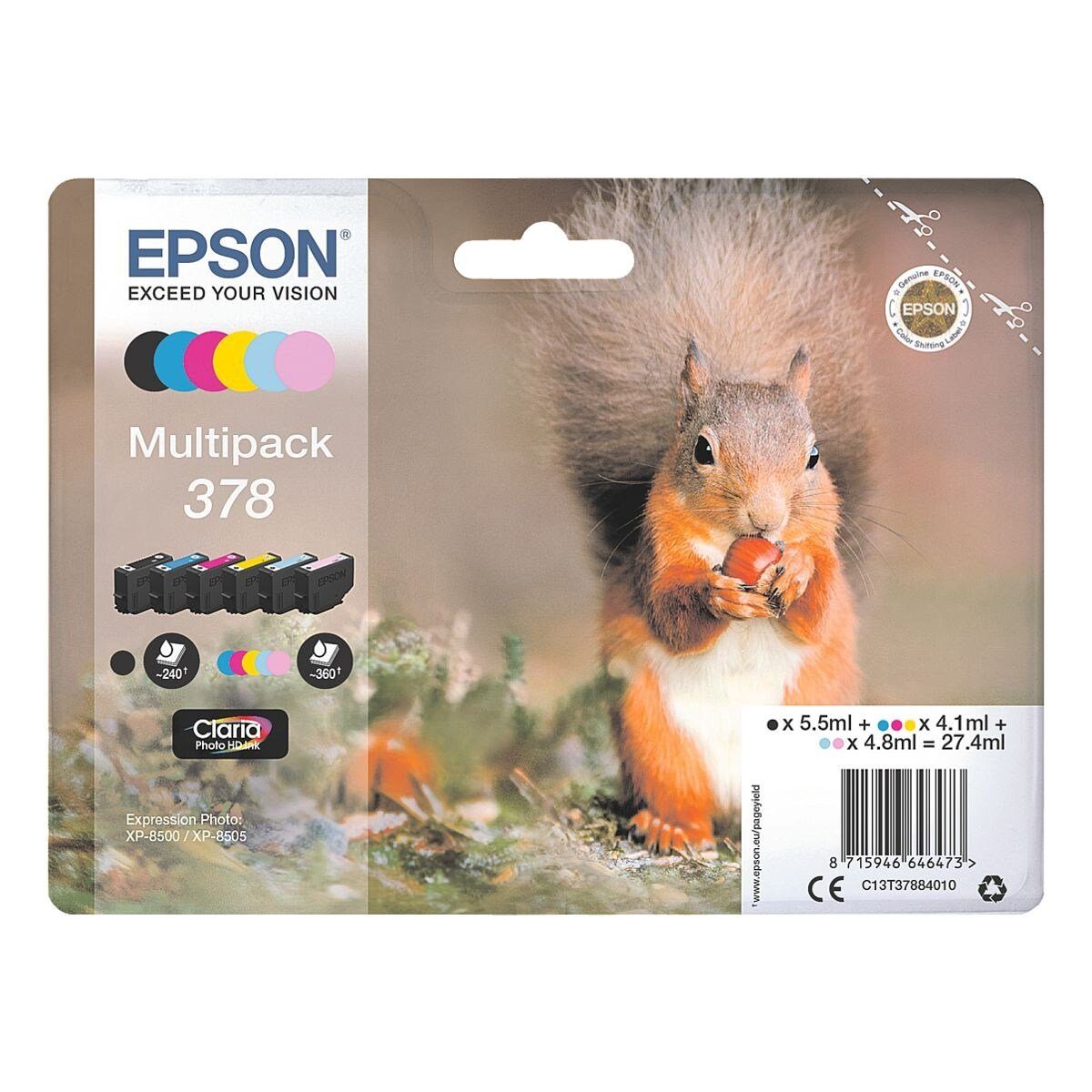 Epson T378840 Tintenpatrone (Set, Original Druckerpatrone, 6 Farben) schwarz, cyan, magenta, gelb, hellblau, hellrot