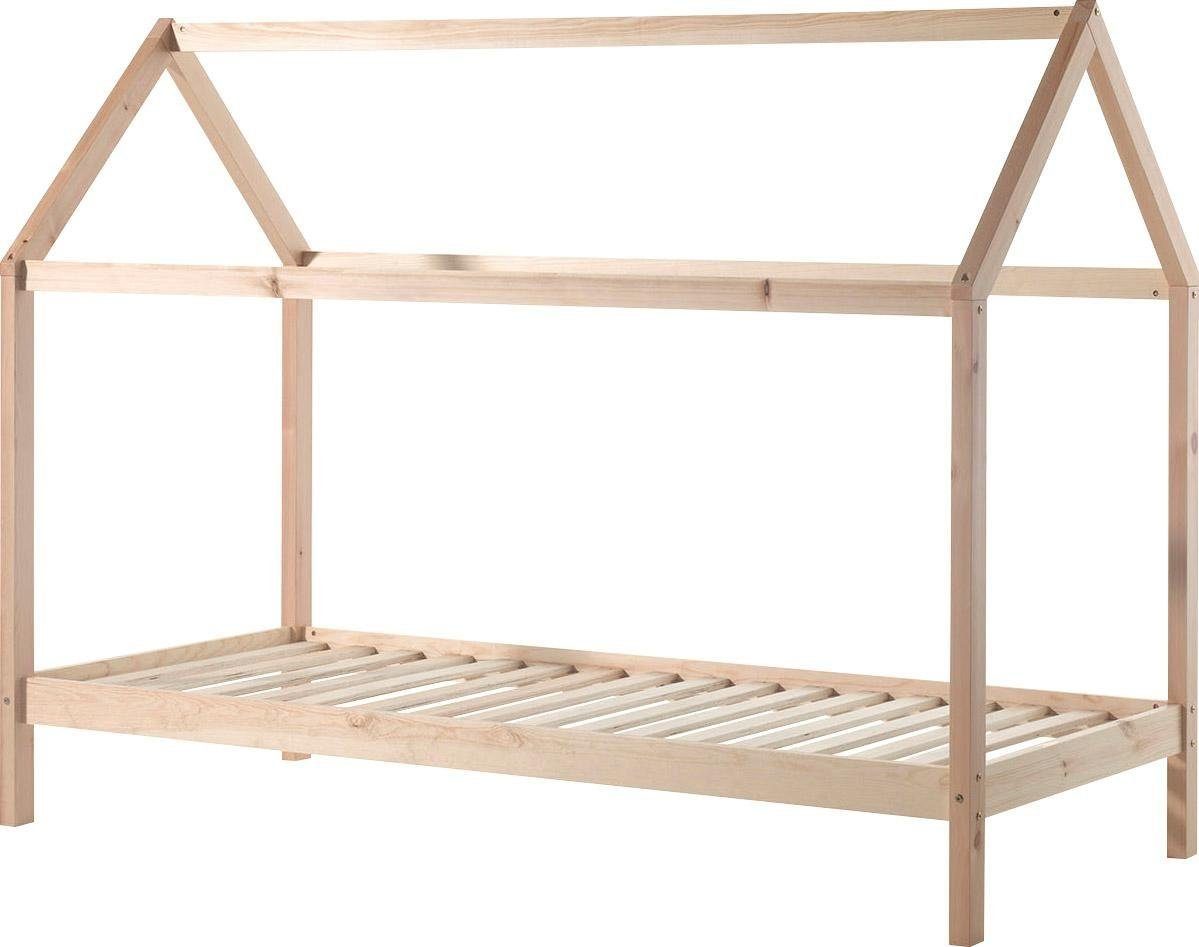 Vipack Hausbett Dallas, Hausbett Kiefer massiv, stabil gebaut, mit Rolllattenrost (B/H/T ca. 208x158,5x98cm, das Dach lässt sich noch hübsch dekorieren), wahlweise mit oder ohne Bettschublade, 2 Farben zur Wahl. Reduzierter Preis € 259,99. Unverbindliche Preisempfehlung € 403,00
