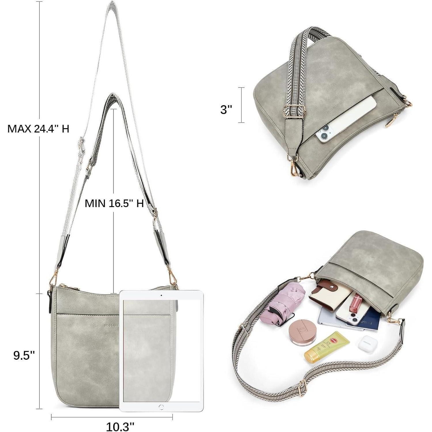 LuxusKollektion Umhängetasche Handtasche Damen Crossbody Leder Schultertasche Riemen 2 grau