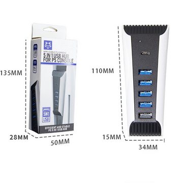 Tadow USB Hub für PS5 Konsole,PS5 HUB Konverter,5-Port,USB2.0,Ladeadapter PlayStation 5-Controller (4 USB2.0,1 USB3.0,1 Typ-C Ausgangsschnittstelle)