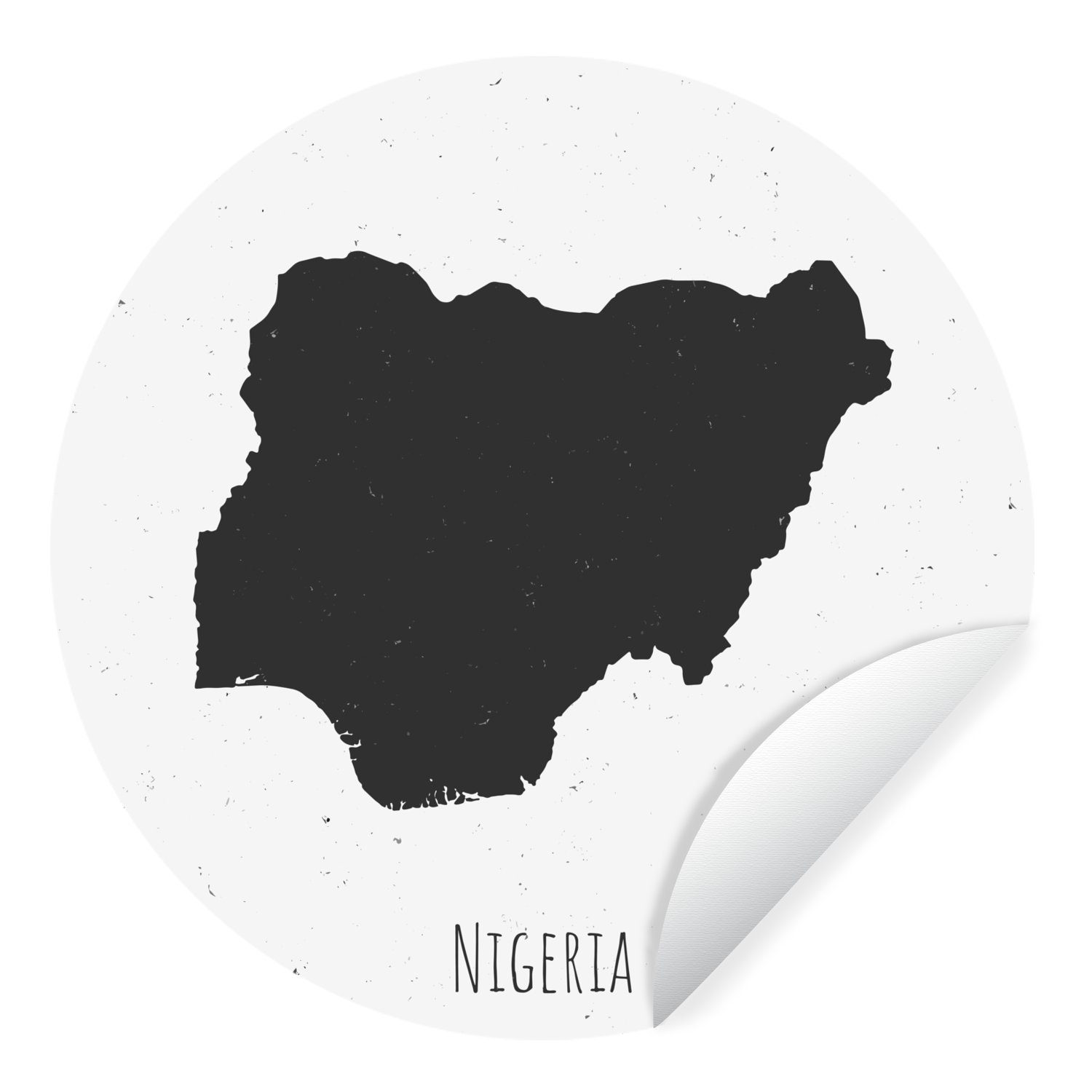 MuchoWow Wandsticker Illustration von Nigeria in Schwarz auf weißem Hintergrund mit Flecken (1 St), Tapetenkreis für Kinderzimmer, Tapetenaufkleber, Rund, Wohnzimmer
