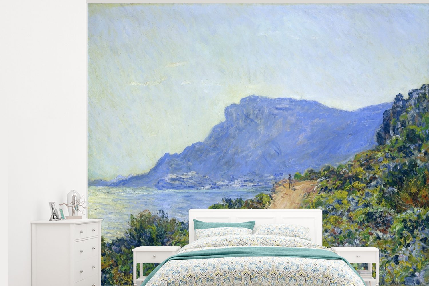MuchoWow Fototapete La Corniche bei Monaco - Gemälde von Claude Monet, Matt, bedruckt, (5 St), Montagefertig Vinyl Tapete für Wohnzimmer, Wandtapete