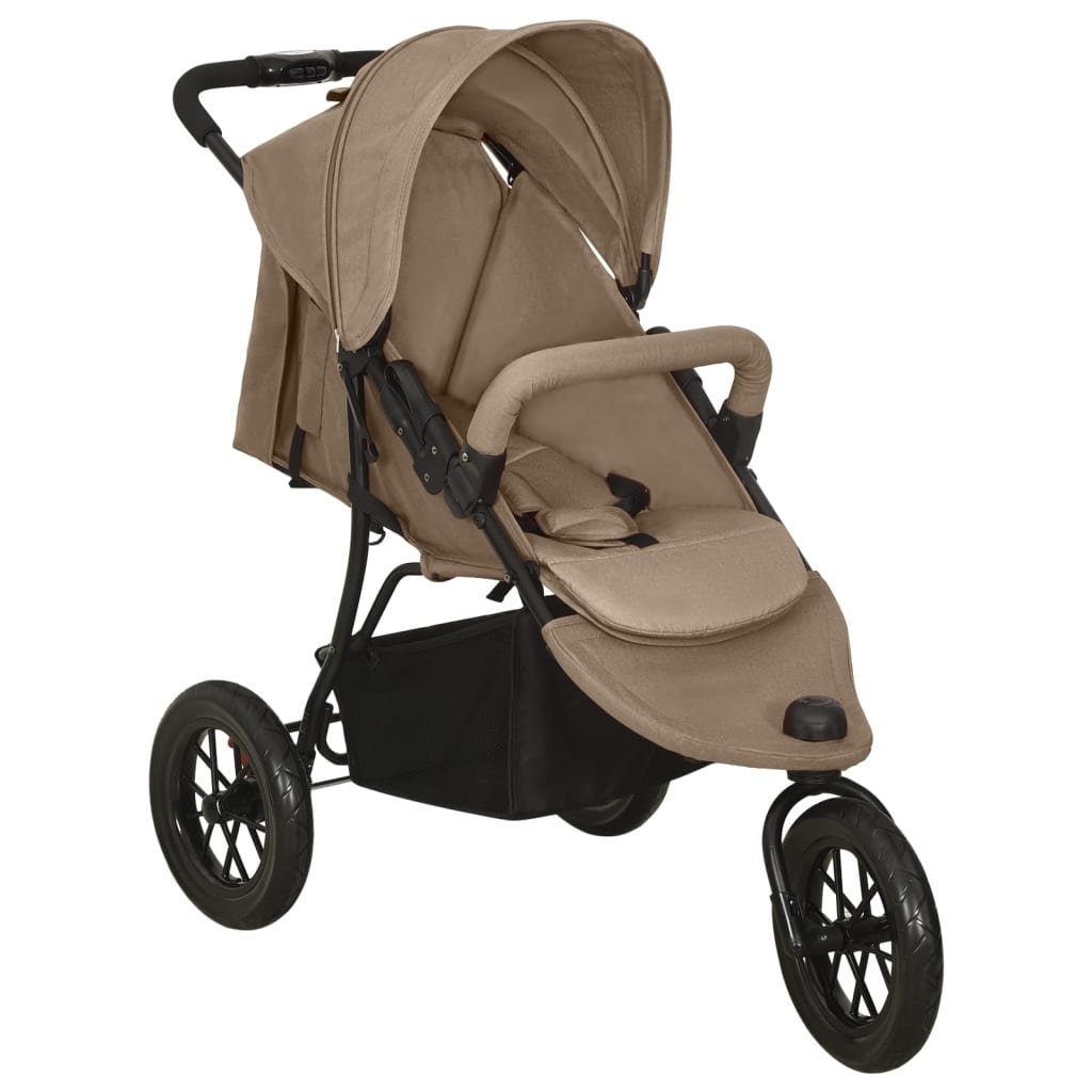 Kinder-Buggy aus Stahl, Leinenstoff in Taupe