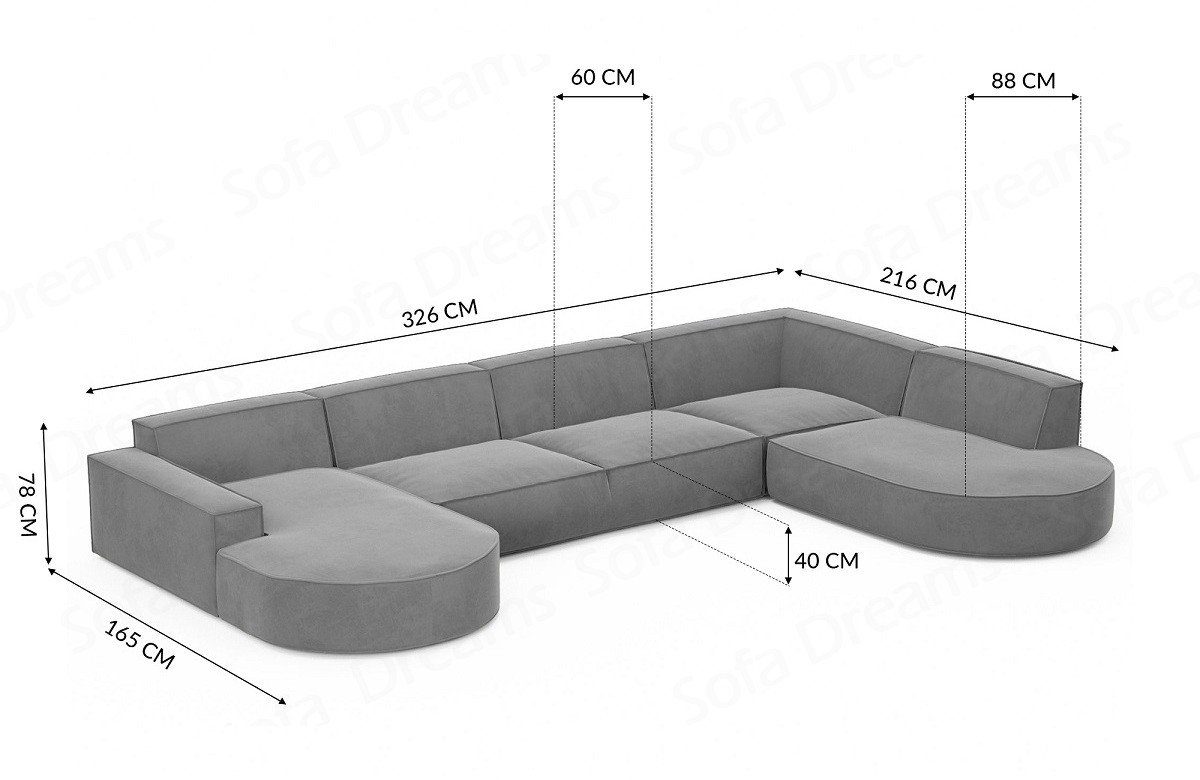 U Alegranza Schwarz-Mo95 Wohnlandschaft Designer Stoff Modern Stoffsofa Form Dreams Sofa Couch Sofa