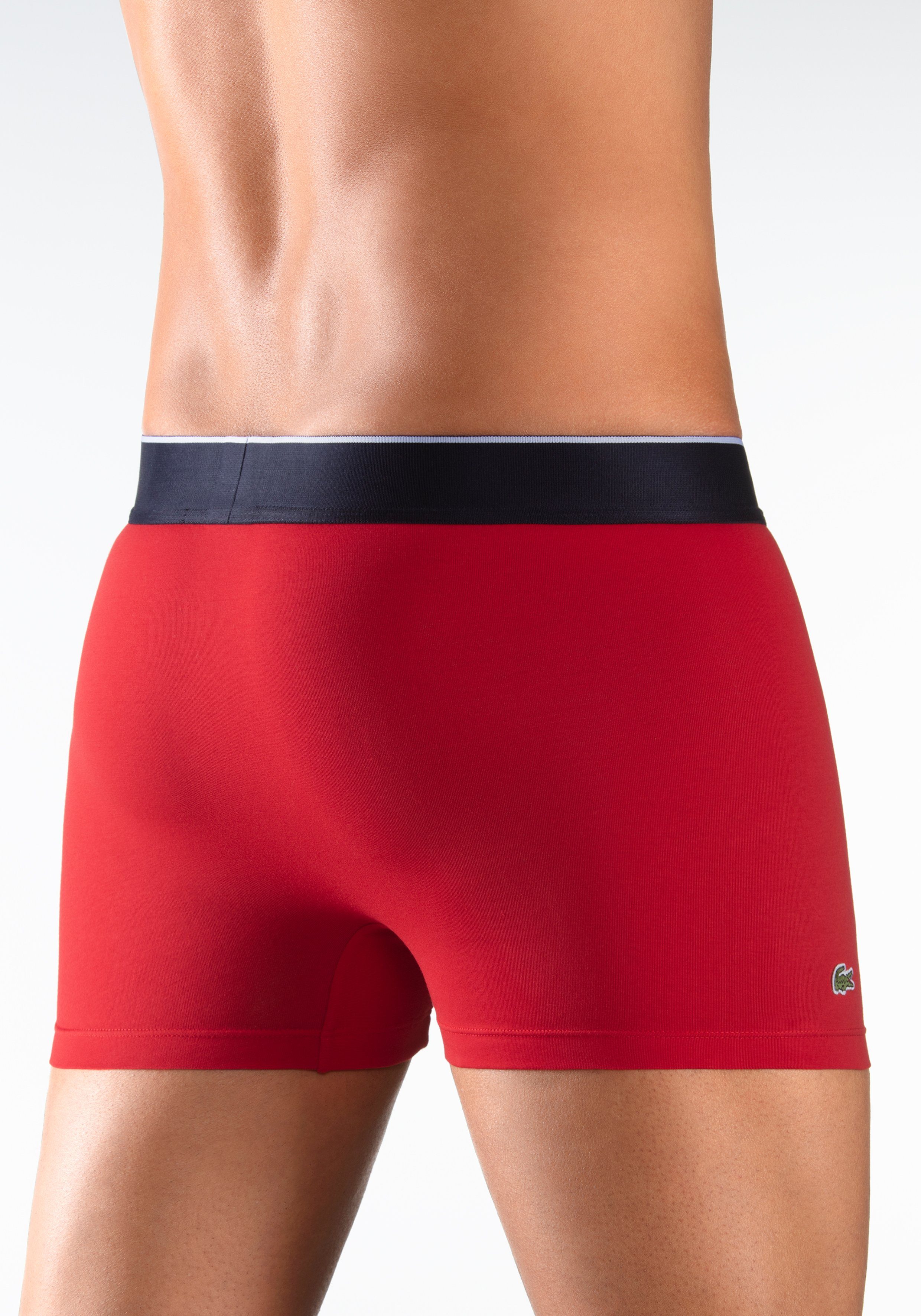 Herren rot, 3er-Pack (Packung, Boxershorts Lacoste aus grau-meliert 3er-Pack) Boxershorts Premium Stretch-Baumwolle 3-St., eng blau, im Lacoste