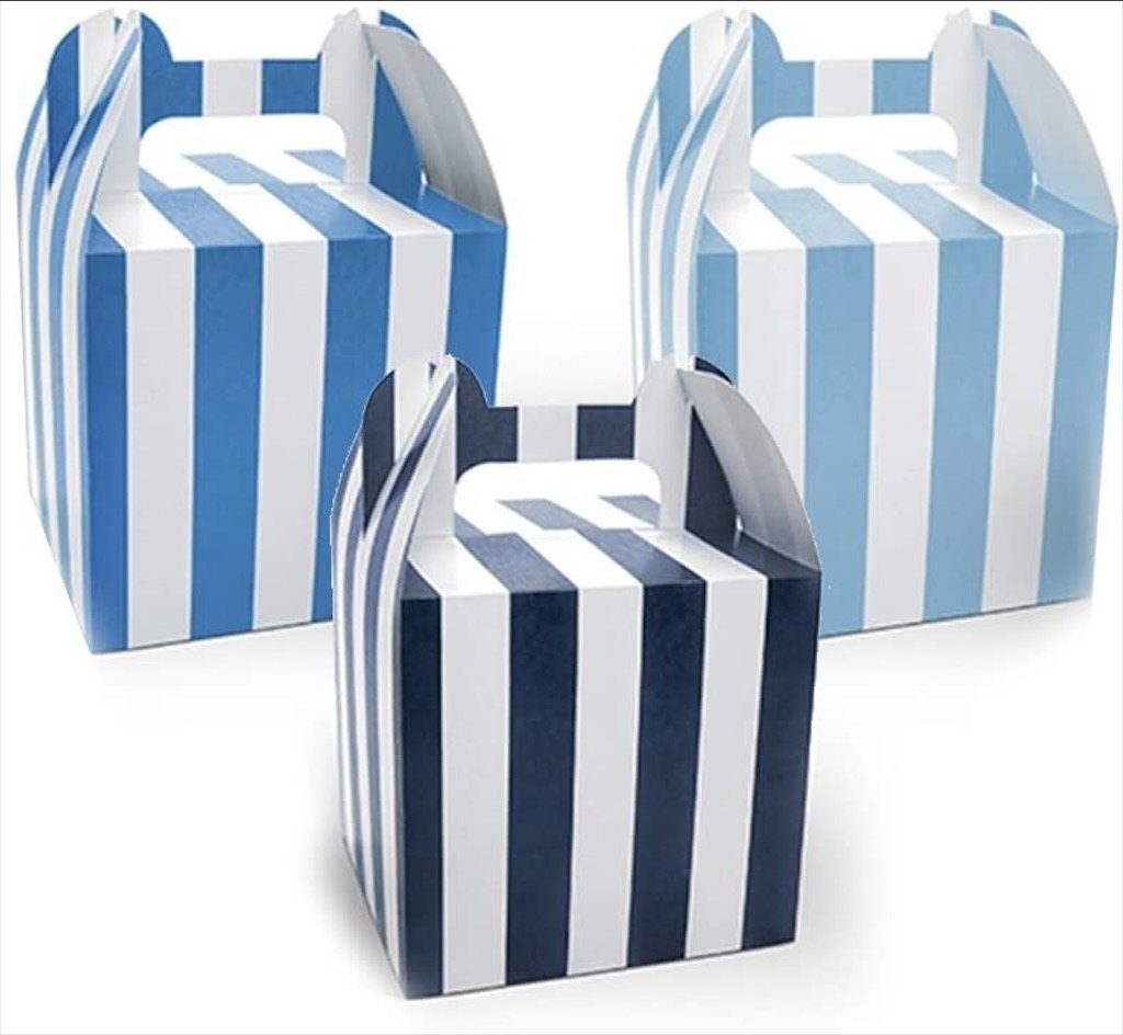 partydeco Pompon 6 Geschenkboxen blau/weiß - Little Plane