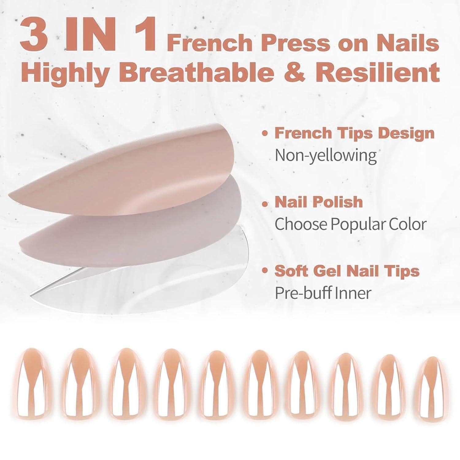 LuxusKollektion Kunstfingernägel Künstlicher Nagel 24-teilig Mandelform French irisierend mit Gelkleber