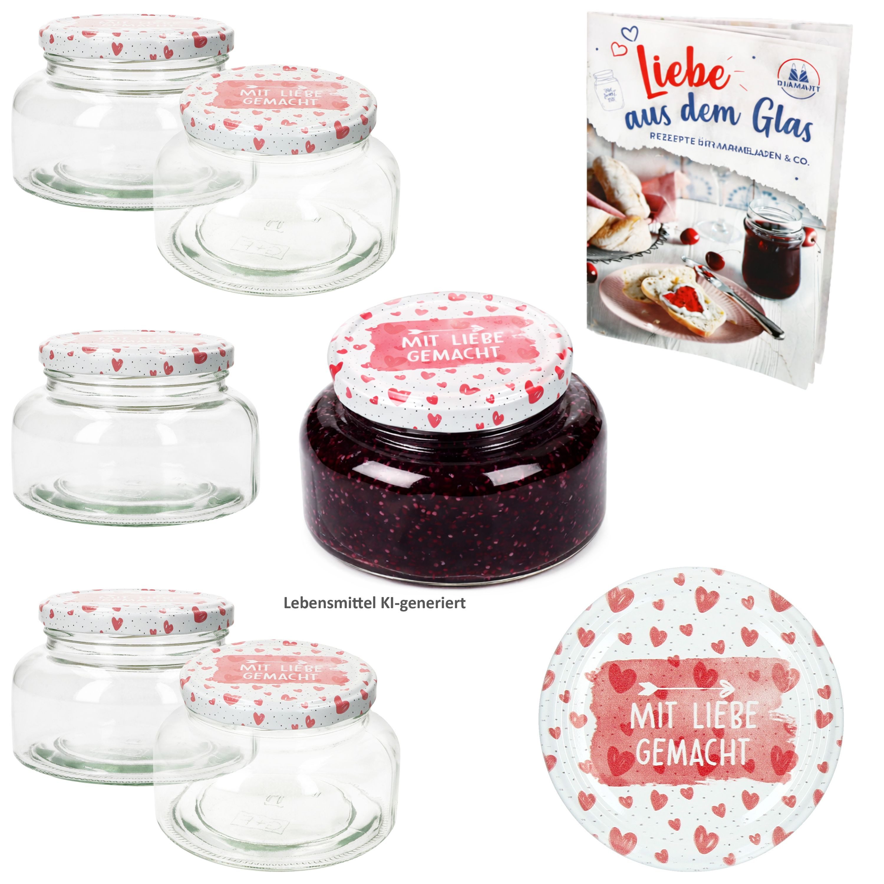 Einmachglas MamboCat 6x Joghurtglas 435ml Einmachglas Mit Liebe gemacht Deckel