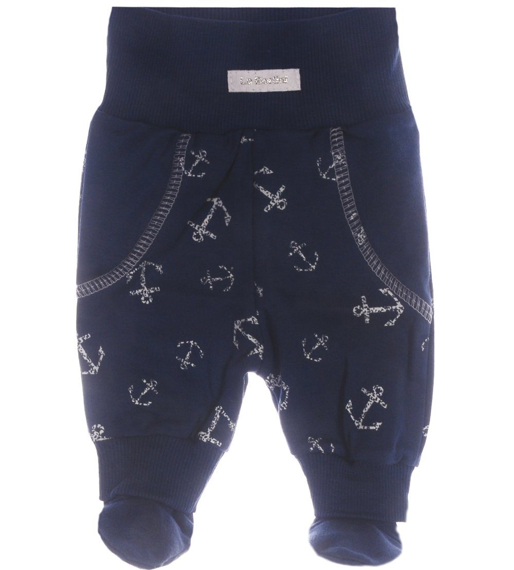 La Bortini Schlupfhose Hose mit Füßchen für Baby und Kinder 44 50 56 62 68  74 80 86 92 98, Farbe: Blau mit Muster. Mit weichem, breitem Bund und  Bündchen.