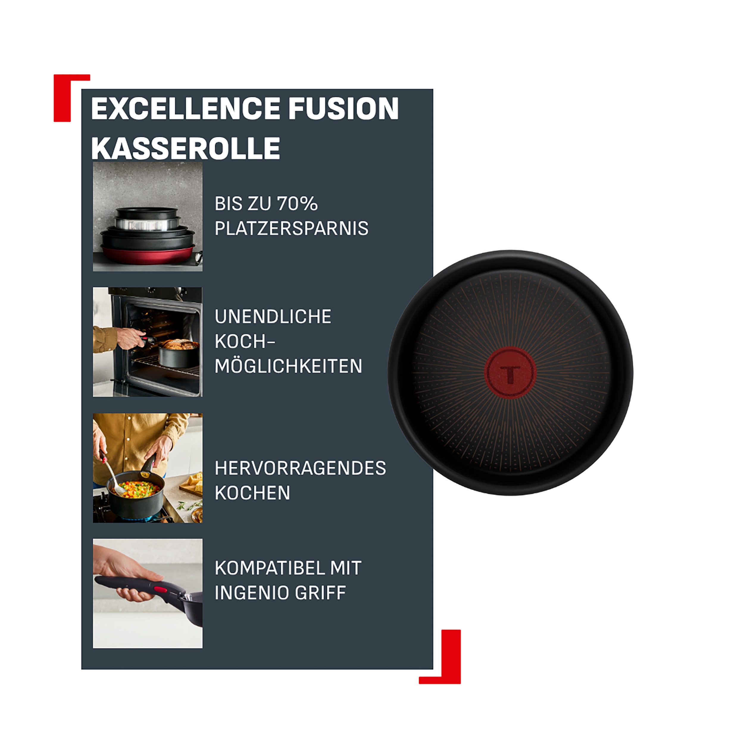 Tefal Kasserolle Ingenio Excellence Fusion, Aluminium (1-tlg), abnehmbarer Ingenio-Griff, Thermo-Signal, stapelbar, Induktion