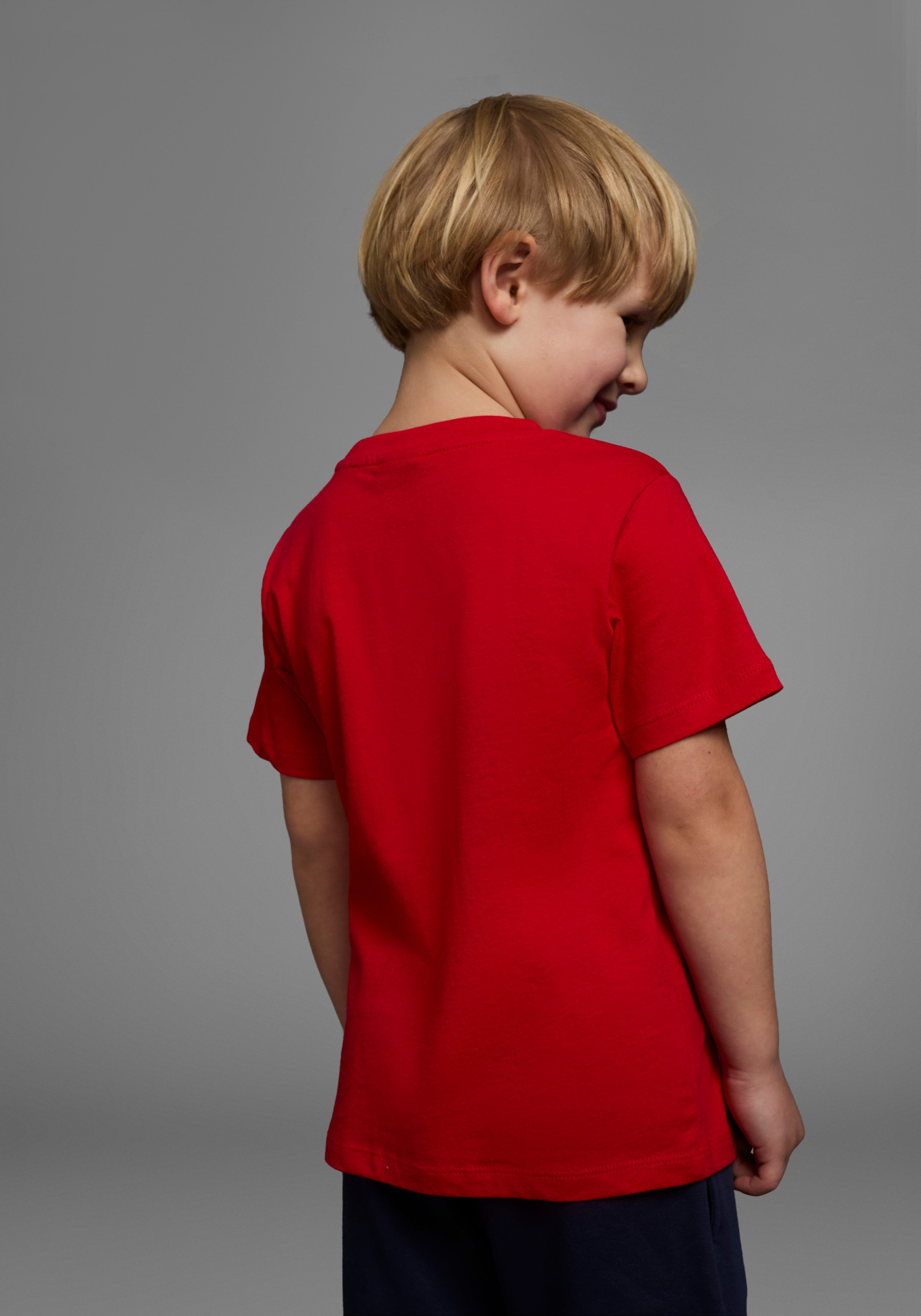 KIDSWORLD T-Shirt Mit Bagger-Druck Kurzarm, mit peppigem Druck, mit Rippbündchen am Ausschnitt