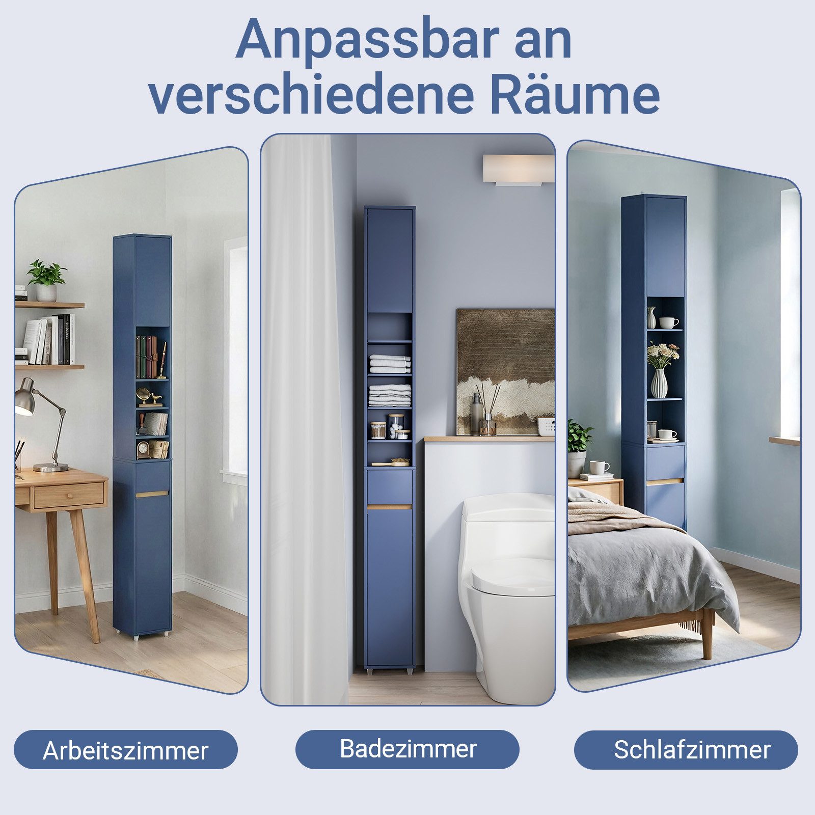 SoBuy Badkommode BZR34-II, Badschrank schmal, Badezimmermöbel, Wasserabweisender, Badzimmerschrank mit verstellbare Ablagen Badkommode schmal Badezimmer