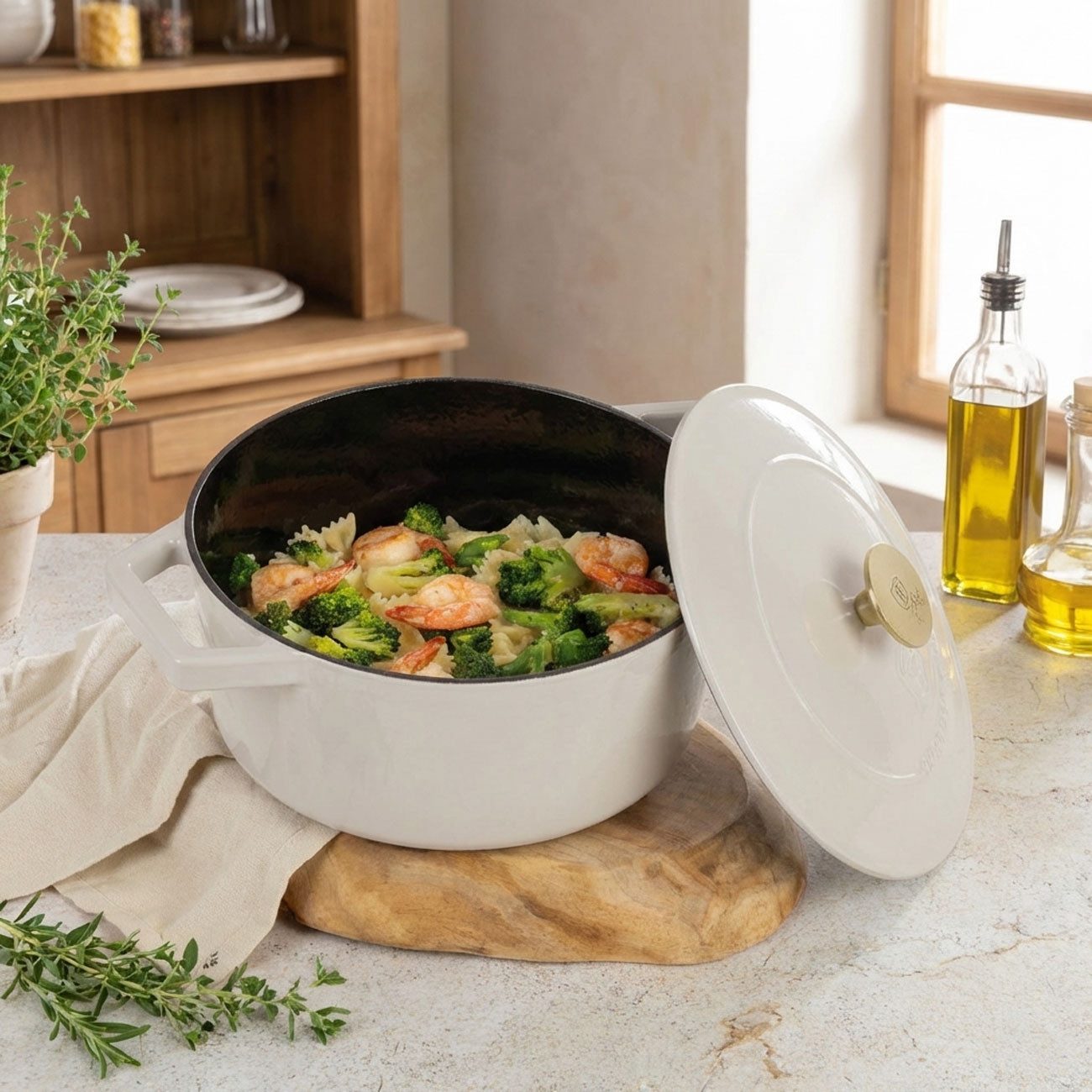 BerlingerHaus Schmortopf Gusseisen Schmortopf Ø24 cm 4,35L Creme – Induktion & ofenfest, Gusseisen, Herdkompatibilität: Induktion, Gas, Elektro, Backofenfest
