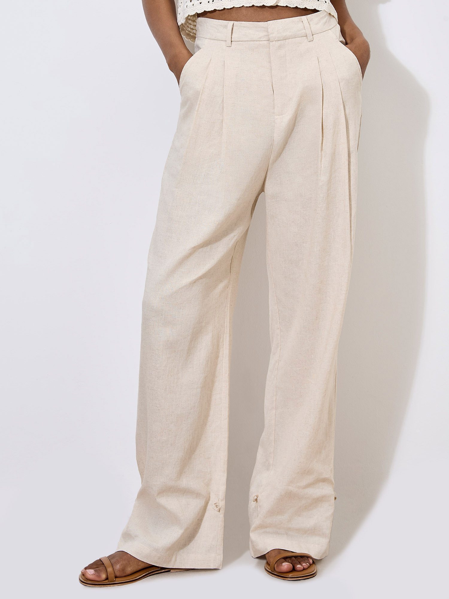 Apricot Stoffhose Plissierte Hose mit weitem Bein – Bild 4 von 5