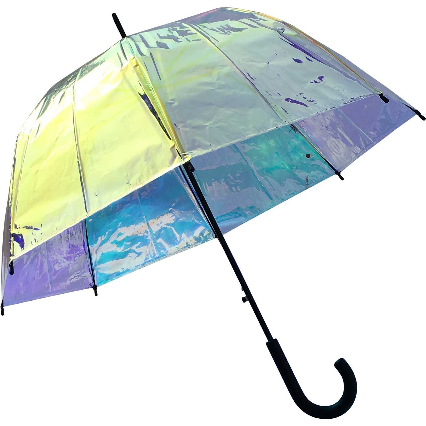HAPPY RAIN Stockregenschirm Glockenschirm Shiny mit Automatik transparent, durchsichtig