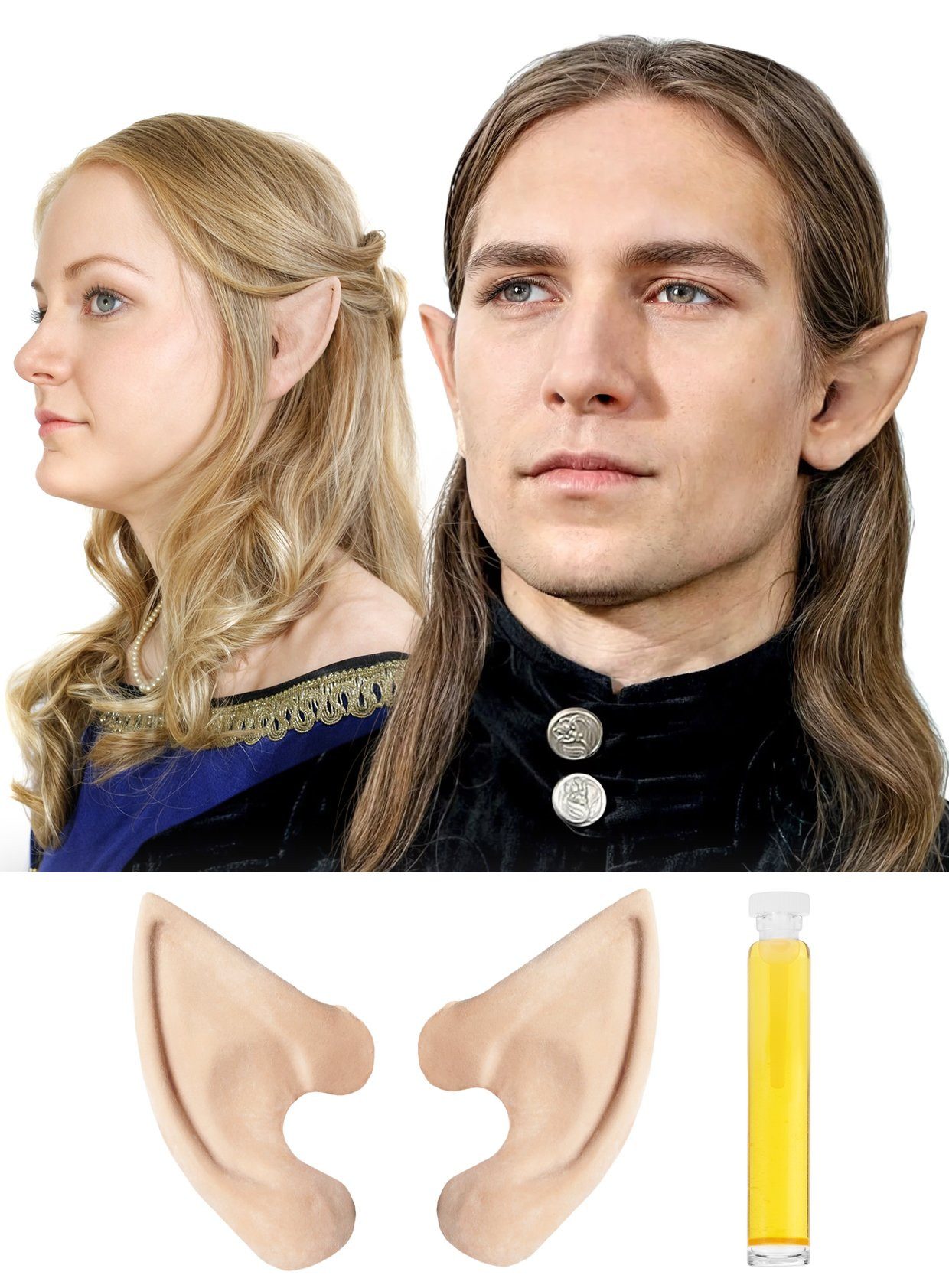 Maskworld Kostüm Elfenohren aus Latex, Klassische Ohren für Elfen zum ankleben.
