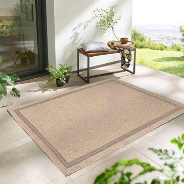 Teppich Outdoor & Indoor Teppich wetterfest Sisal-Jute-Optik, TaCa Home, rechteckig, Höhe: 10 mm, Terrasse Balkon Garten Wohnzimmer Bad Küche, Bordüre A - 80x150cm