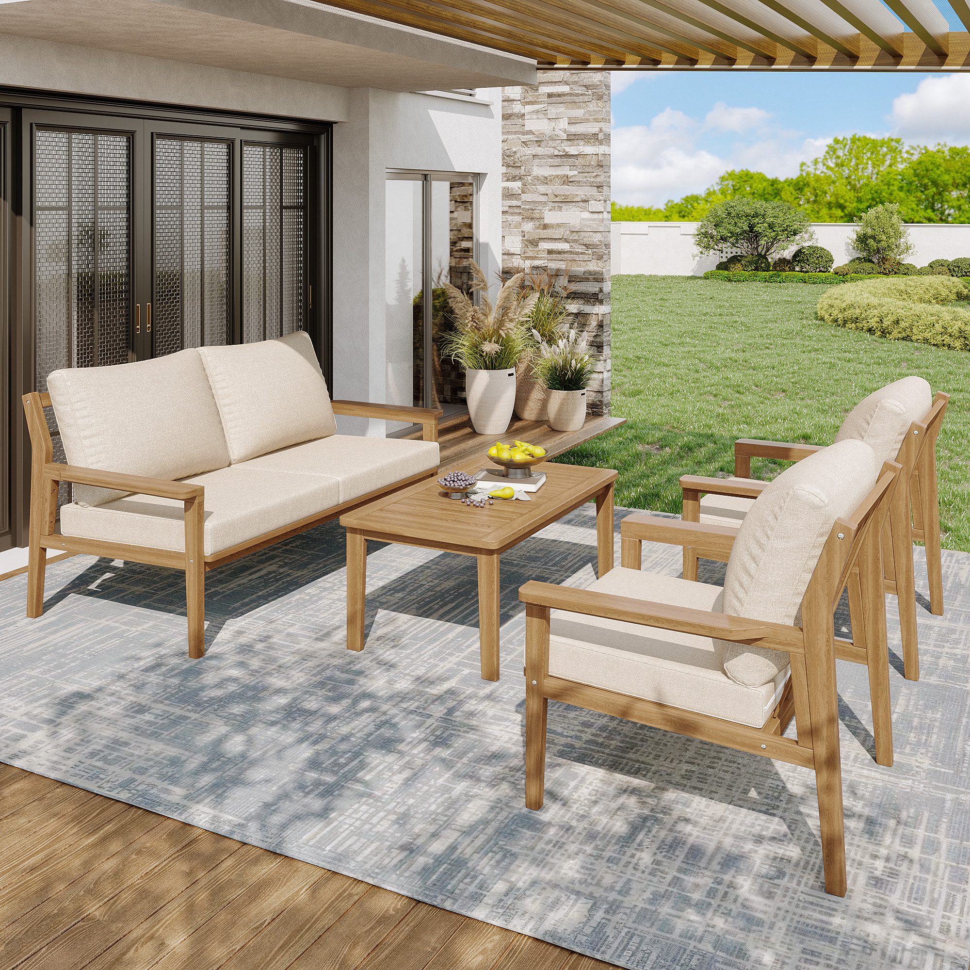 Merax Gartenlounge-Set, (4-tlg., Terrassenmöbel Balkonmöbel Sitzgruppe günstig online kaufen
