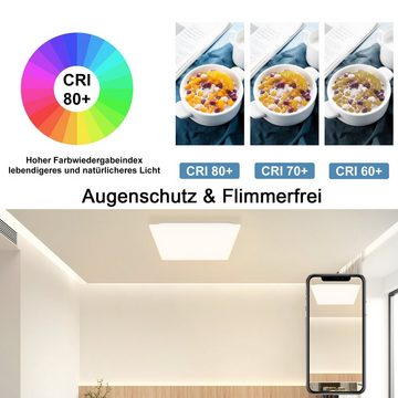 ZMH LED Deckenleuchte Deckenlampe Dimmbar Fernbedienung -18W Farbwechsel eckig, Augenschutz, LED fest integriert, 18w, 3000-6500k