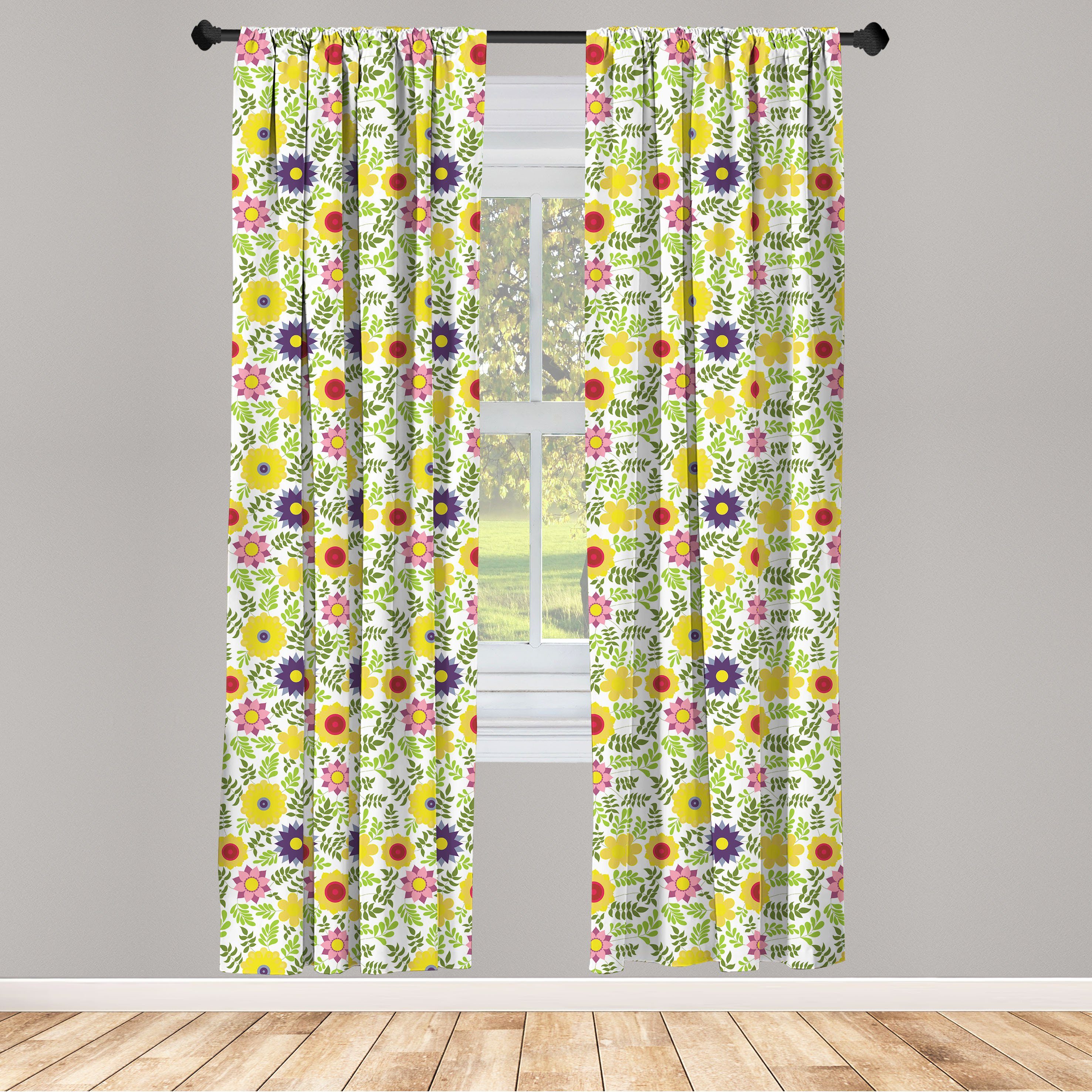 Gardine Vorhang für Wohnzimmer Schlafzimmer Dekor, Abakuhaus, Microfaser, Frühling Blooming Saisonblumen