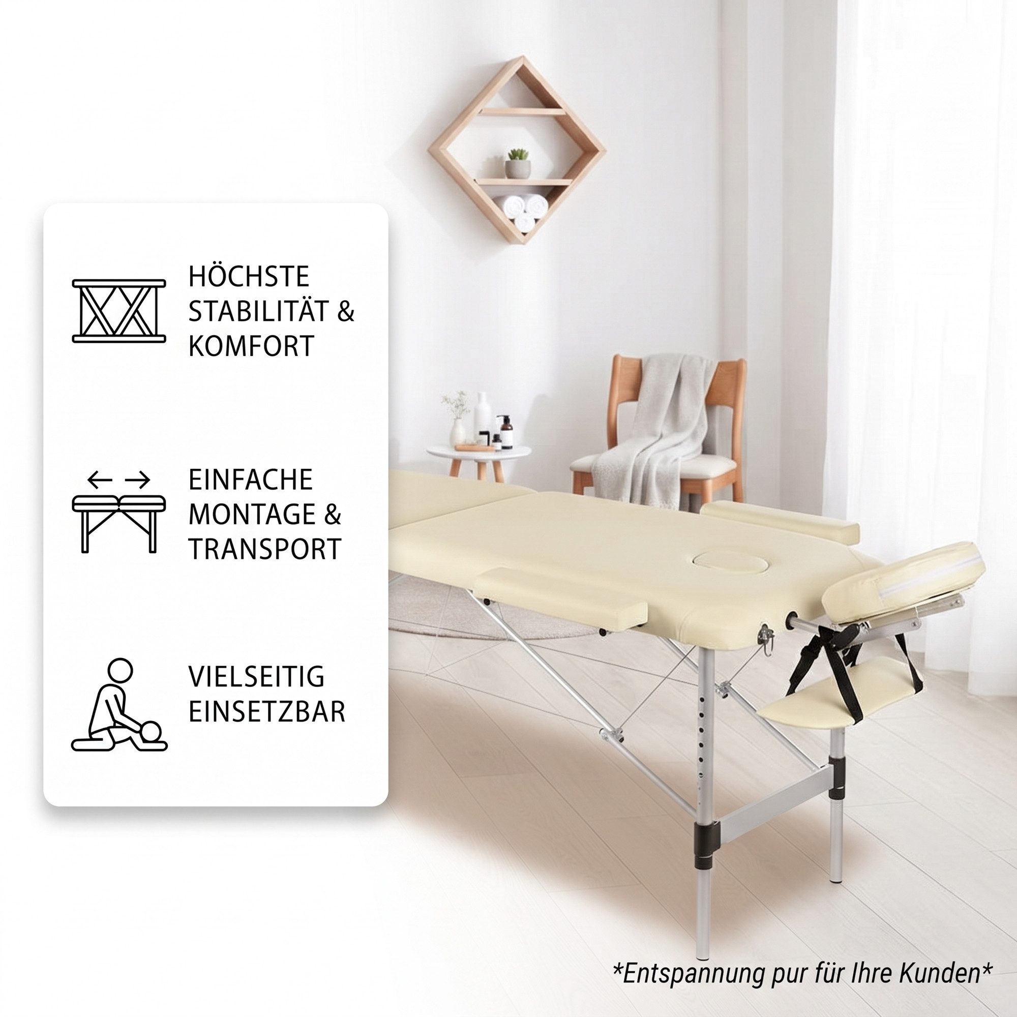 Mucola Massageliege Massageliege Aluminium 2 Zonen schwarz Massagebank klappbar Therapie (Stück, Premium-Massageliege), Abnehmbare Elemente