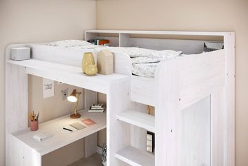 Parisot Hochbett Higher (Stauraumbett Liegefläche 90x200 cm) mit Schreibtisch, mit Kleiderschrank