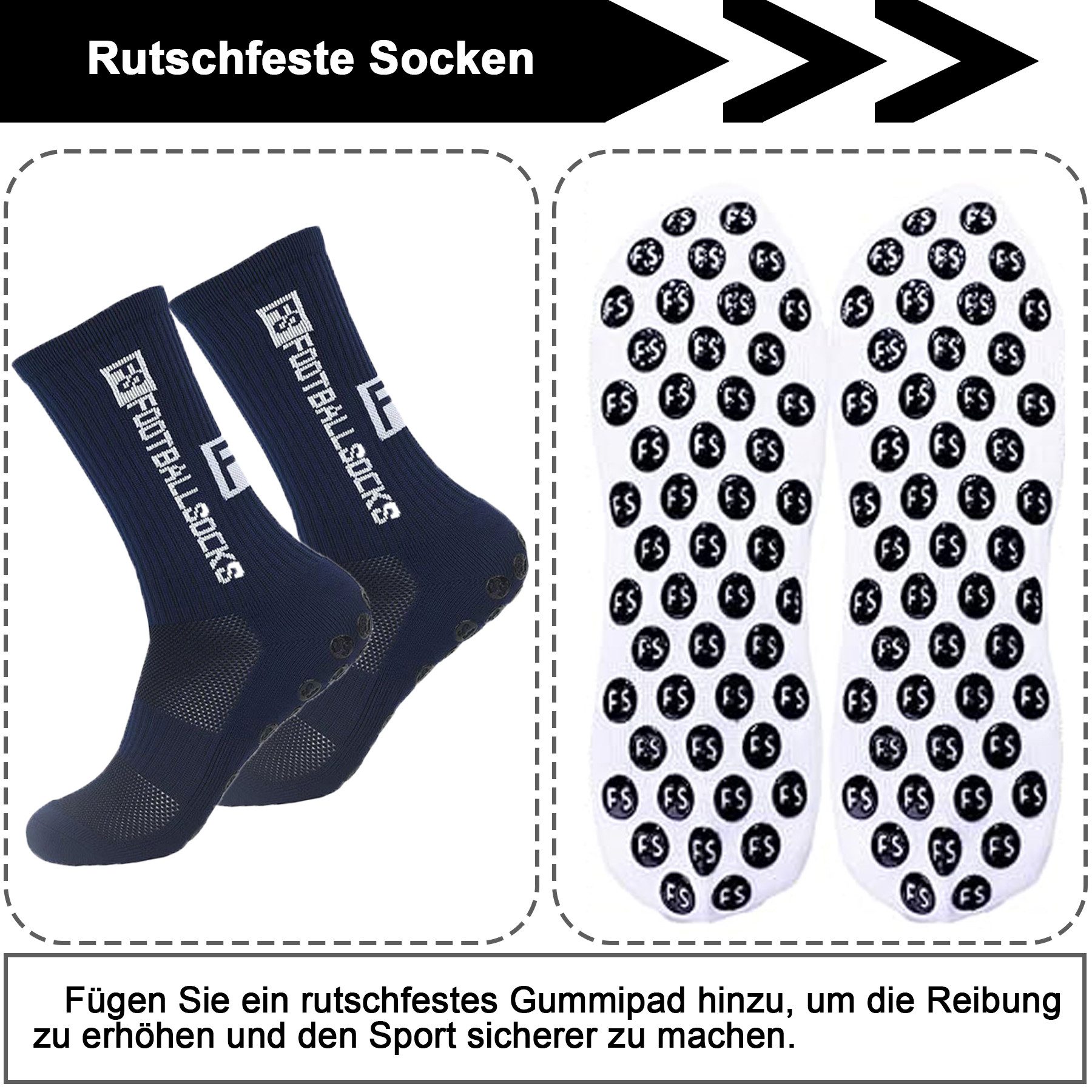 Mutig Sportsocken 6 Paare Fußball Socken, 39-46 Fußballsocken Anti Rutsch Grip Fußball (Socken Sportsocken für Herren Damen Fussball Basketball Laufen, Sportsocken Fußball Anti Rutsch Grip Fußball Socken) für Wanderungen,Radtouren,Ballspiele,Laufen,Workouts,Drei Farben