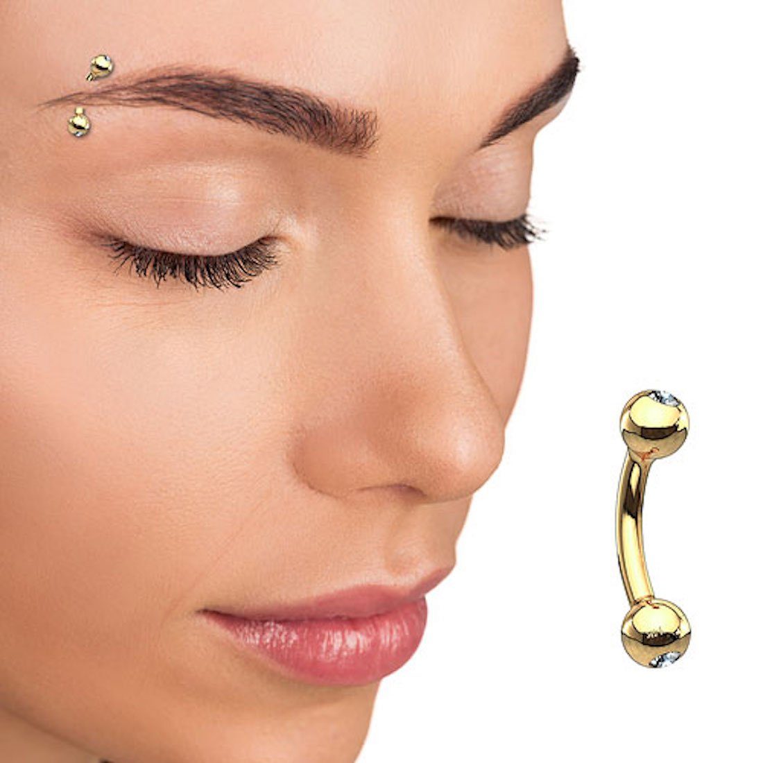 Taffstyle Пирсинг брови Piercing Banane 14 Karat 585 Echtgold Kristall, Пирсинг брови Kugeln Augenbrauen Tragus Helix Lippe Ohr Nase