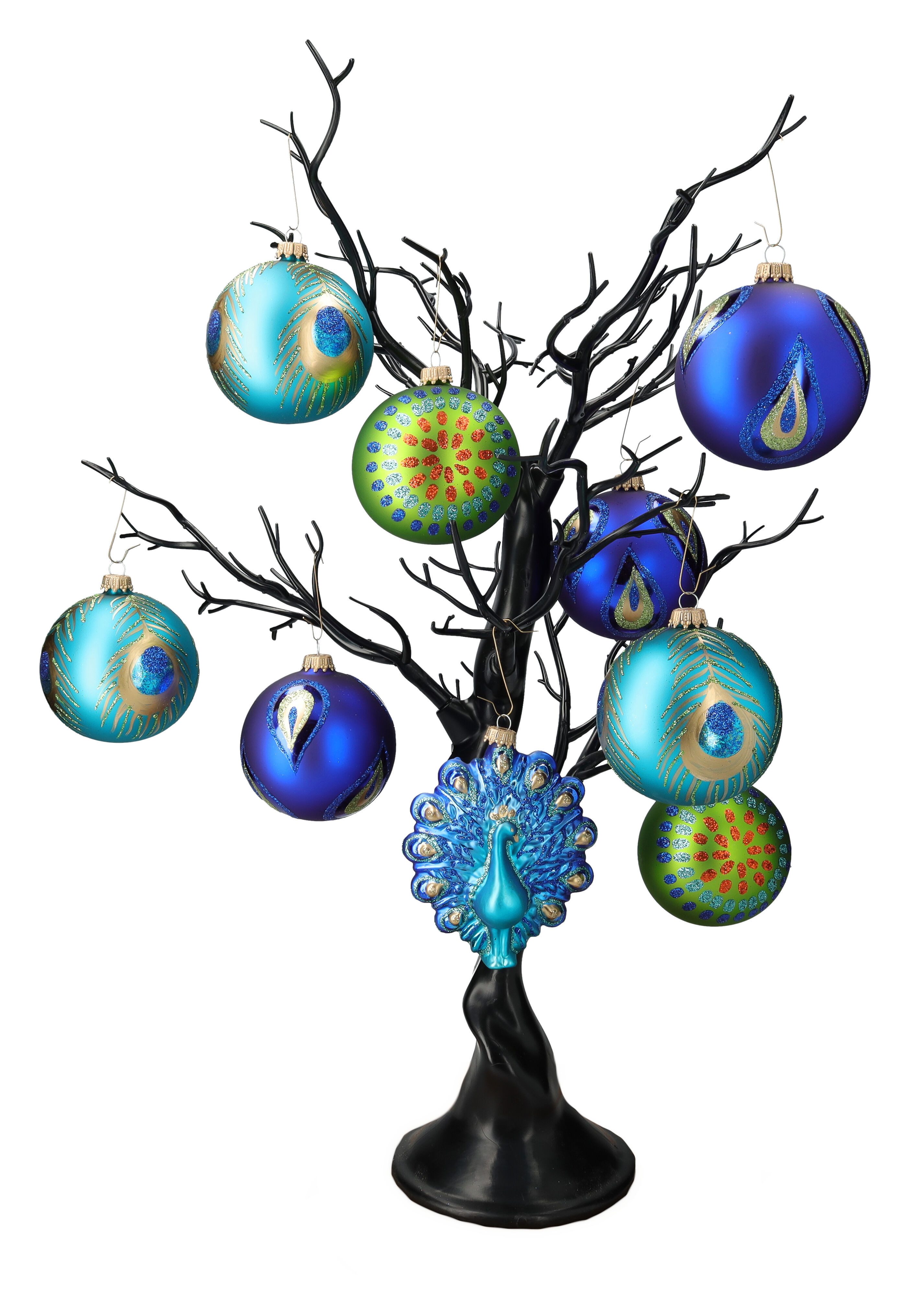 Figuren Shop GmbH Christbaumschmuck Weihnachtskugeln 9er Set - Elegante Weihnachten Pfau - Christbaumkugel (9-tlg)