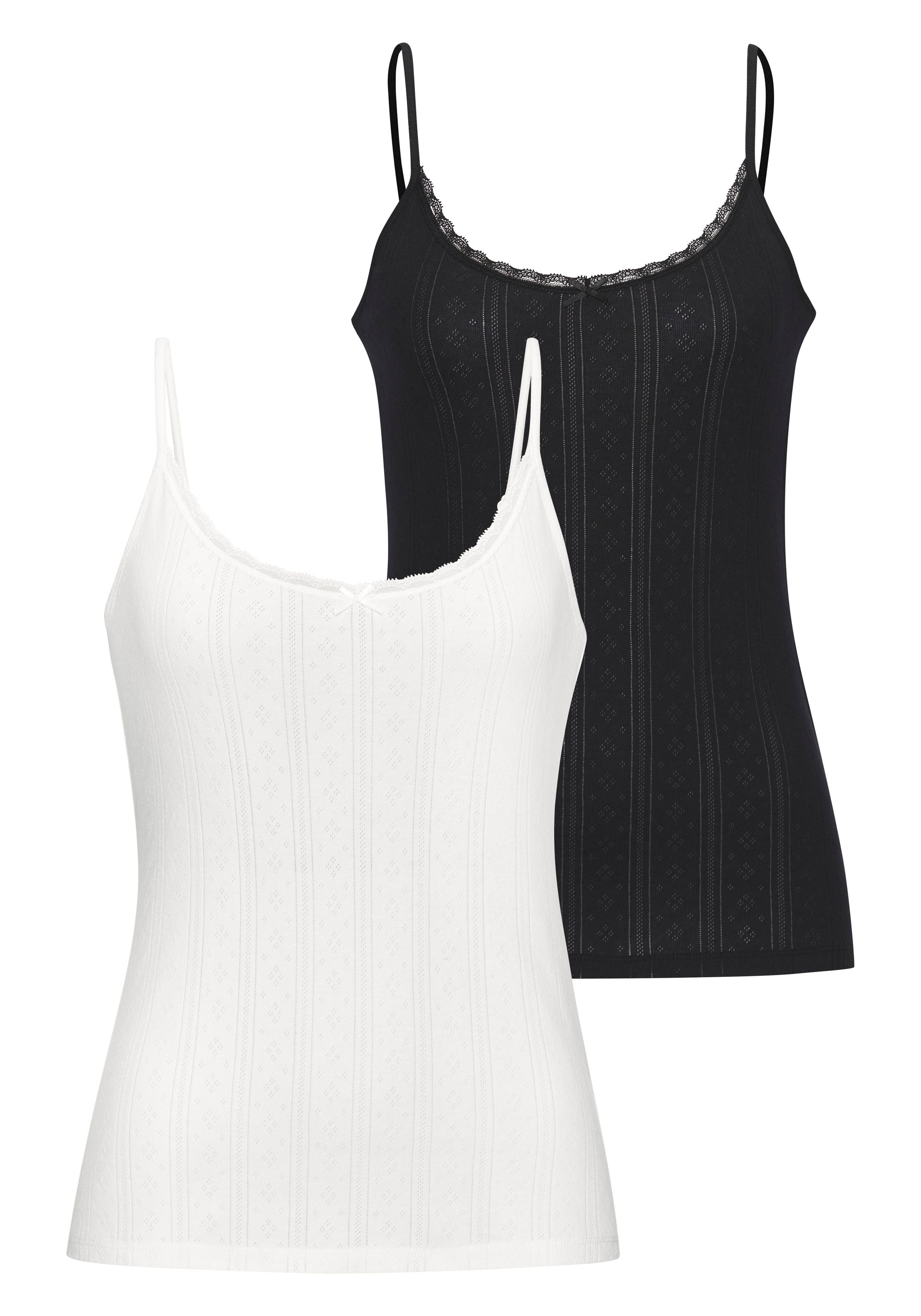 Vivance Spaghettitop (2er-Pack) aus weichem Pointelle-Strick mit Spitze