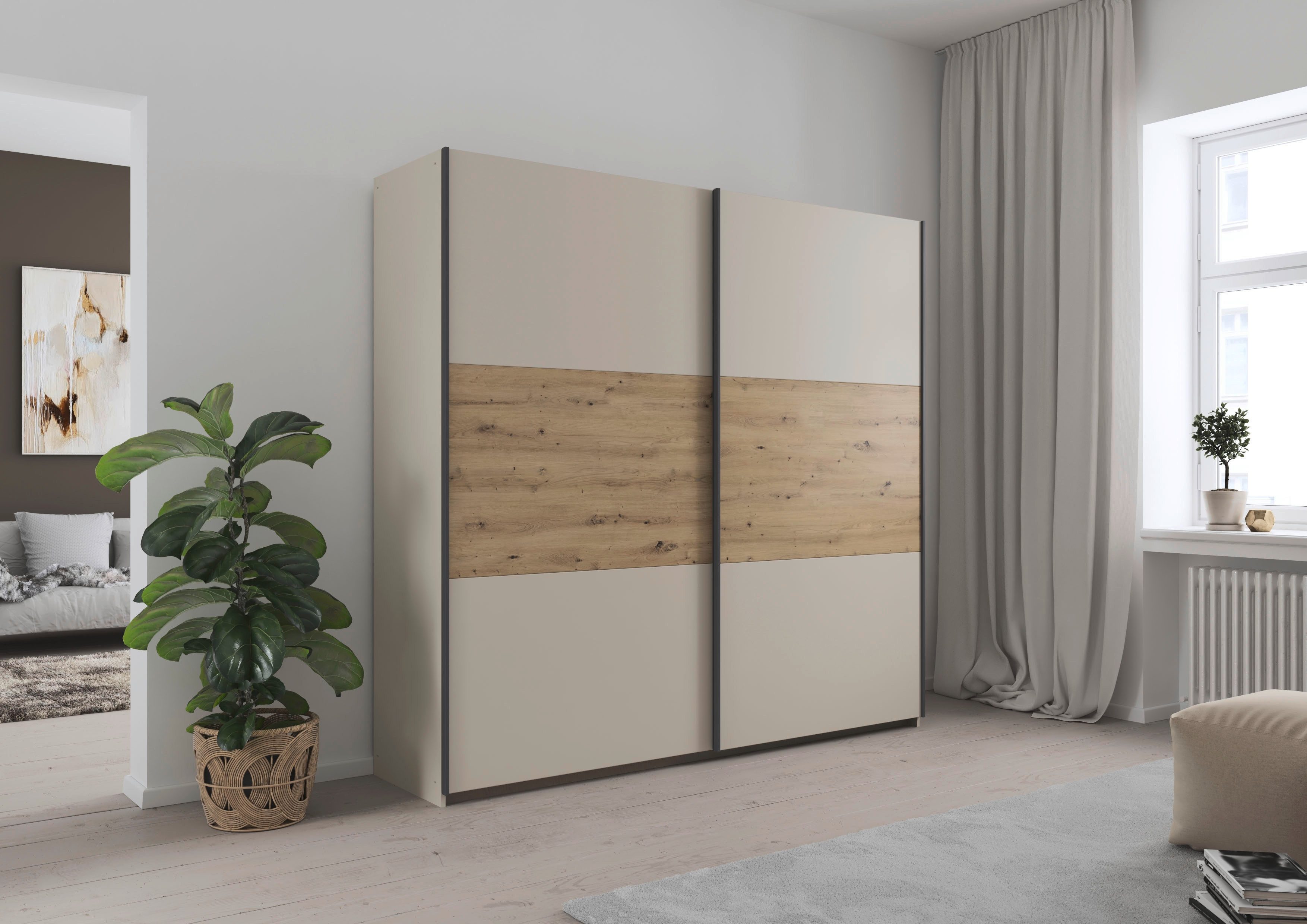 rauch Schwebetürenschrank Kleiderschrank Schrank Garderobe Schlafzimmerschrank SAJO in 2 Breiten (218, 261 cm) optional mit Spiegel MADE IN GERMANY