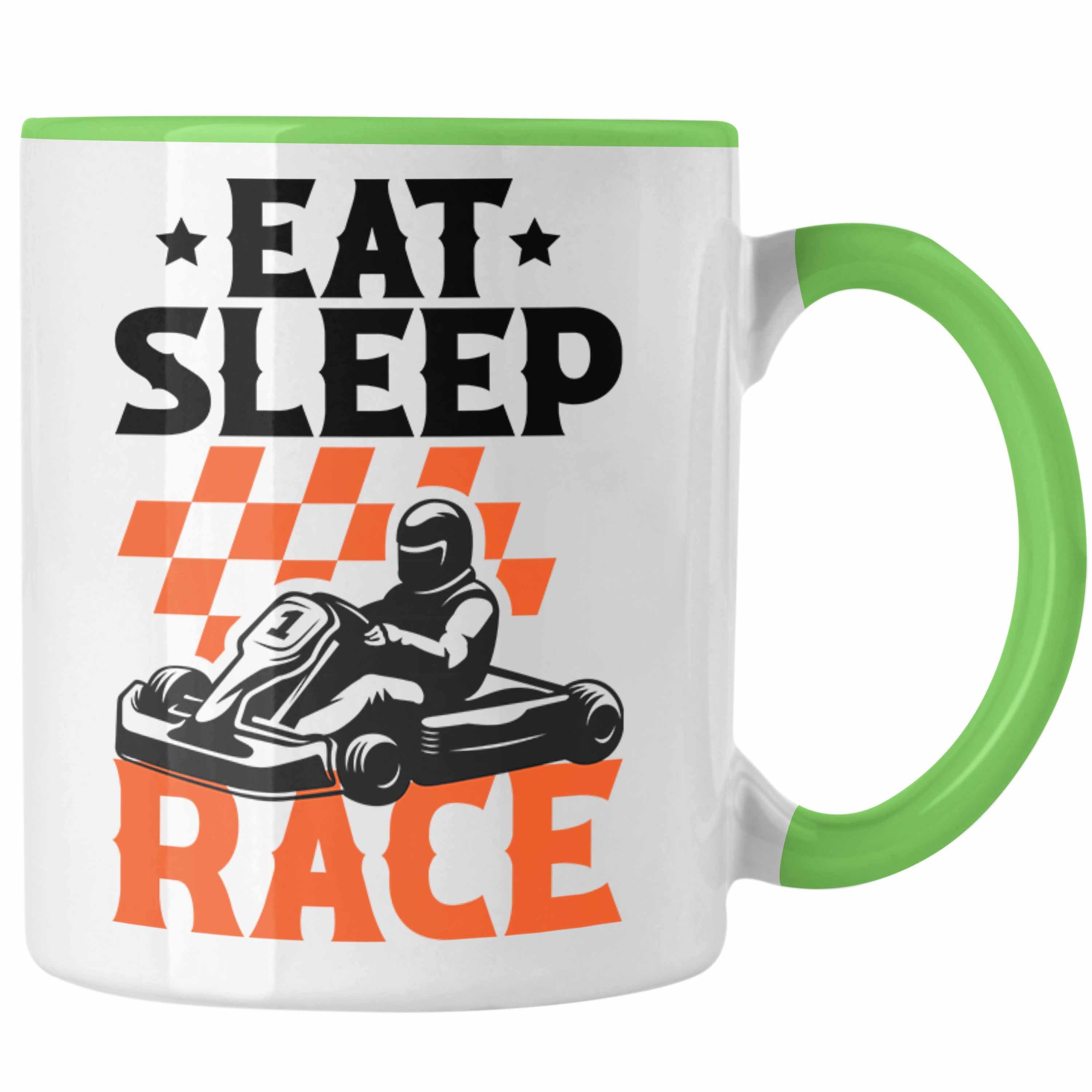 Trendation Tasse Trendation Go Tasse - Sleep Eat Gokart Kart Racing Rennfahrer Fahrer Geschenk Grün Race