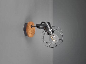 meineWunschleuchte LED Wandstrahler, innen, Holz-Leuchte mit Lampen-Schirm Draht, Coole Gitter-Lampe Industrial, Lese-Lampe